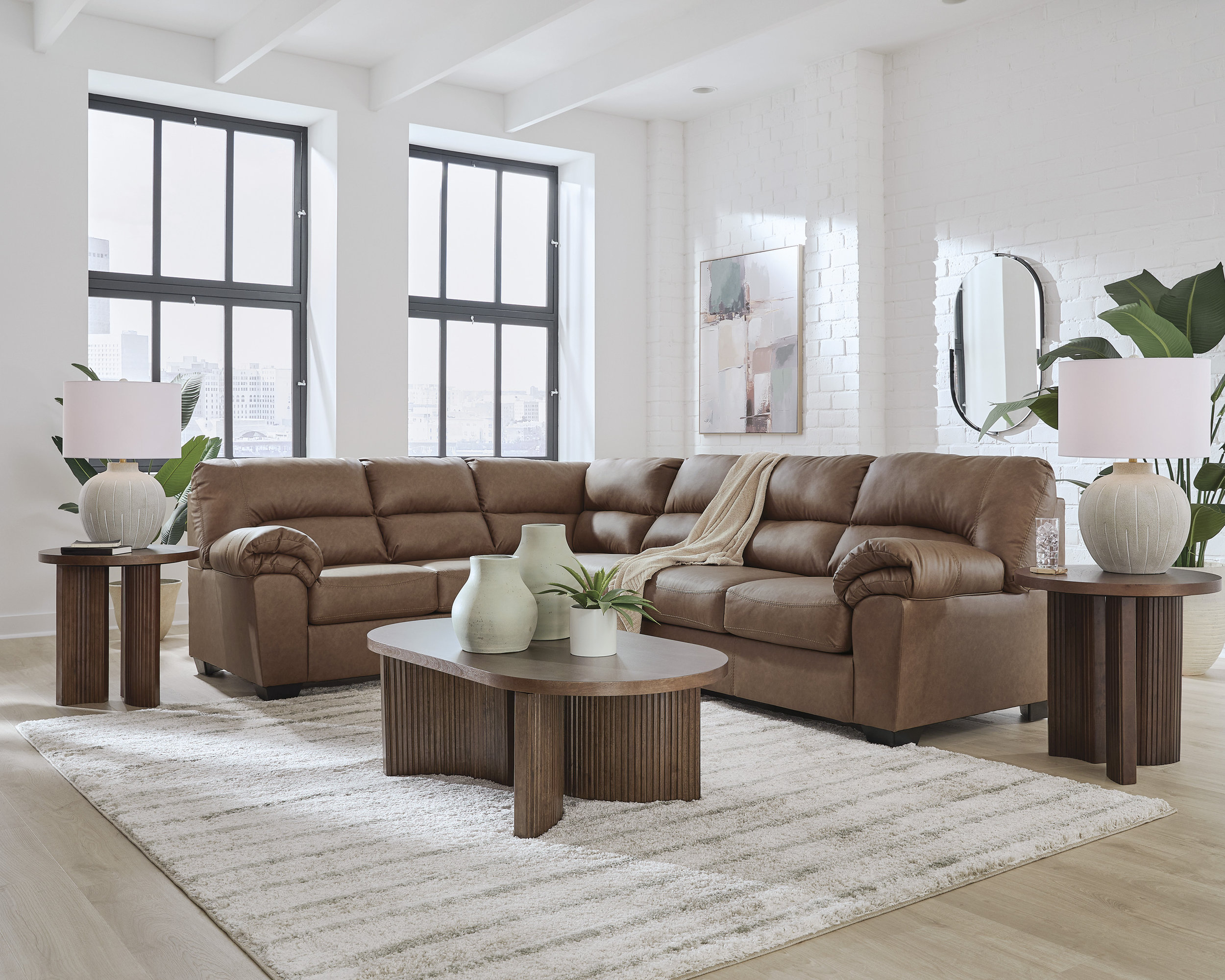 WillowBend L-Shaped Faux Leather 3-Piece Sectional with RAF Loveseat