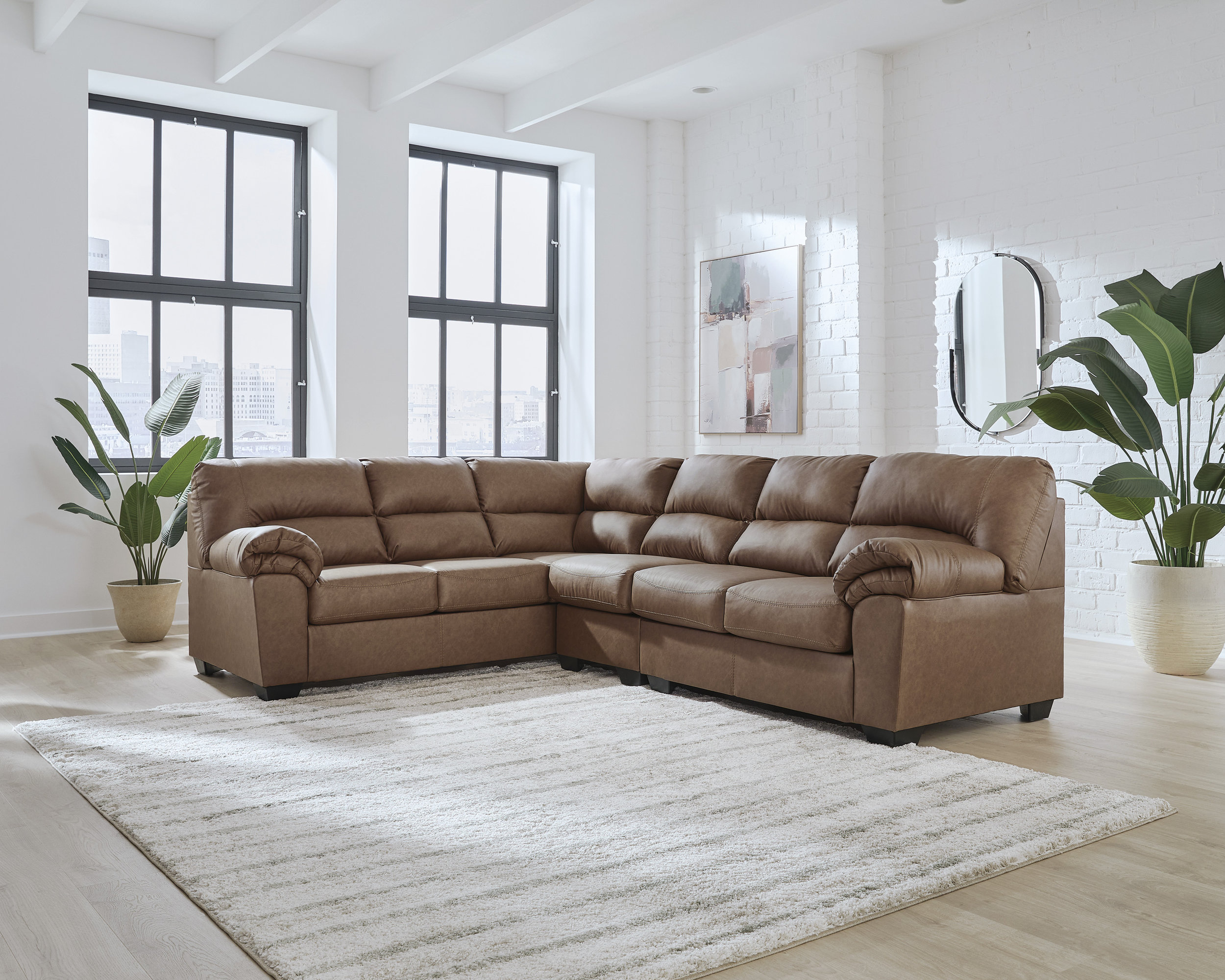 WillowBend L-Shaped Faux Leather 3-Piece Sectional with RAF Loveseat