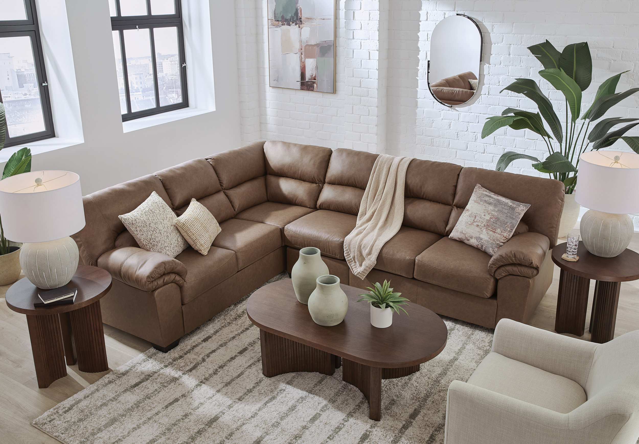 WillowBend L-Shaped Faux Leather 3-Piece Sectional with RAF Loveseat