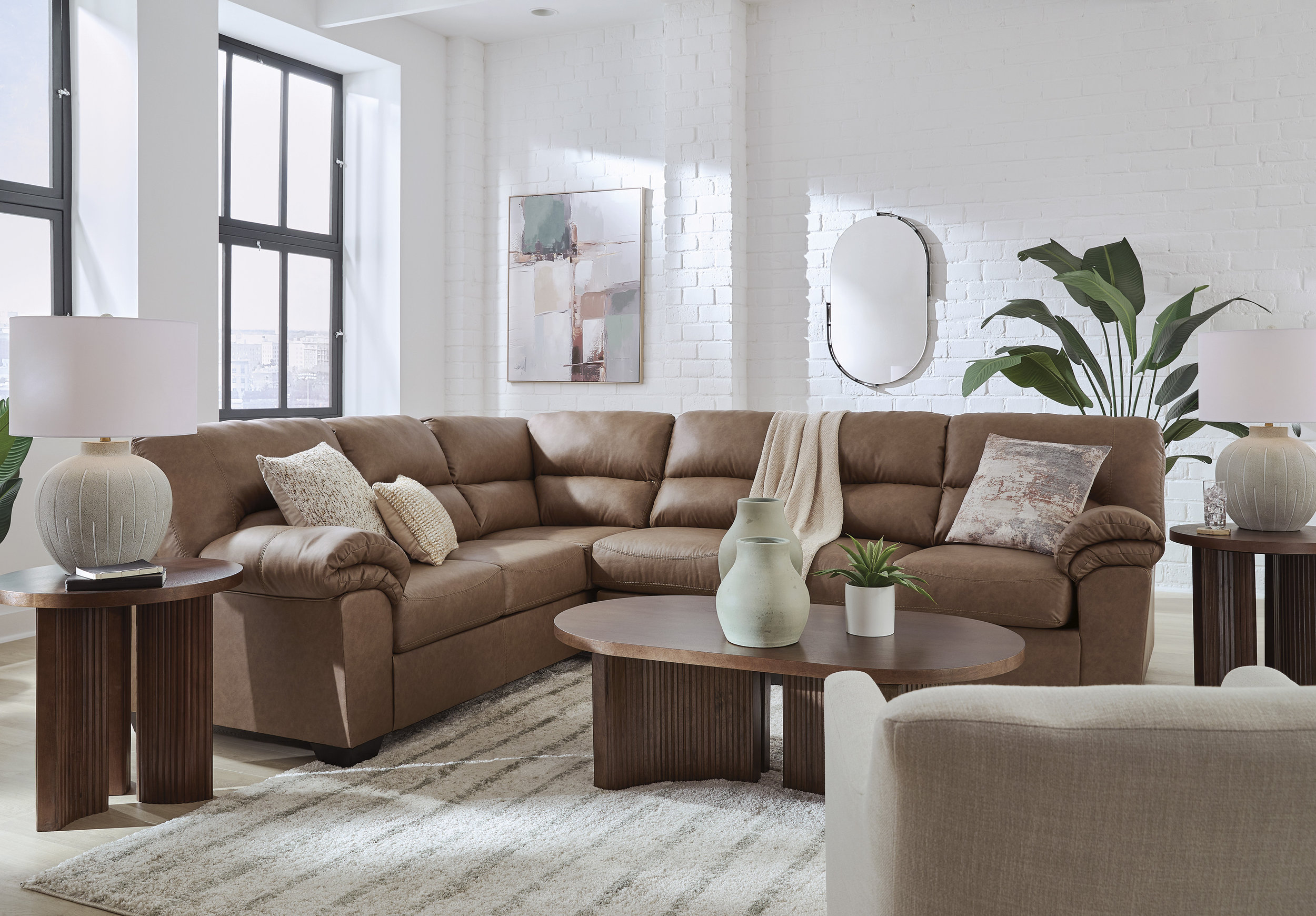 WillowBend L-Shaped Faux Leather 3-Piece Sectional with RAF Loveseat