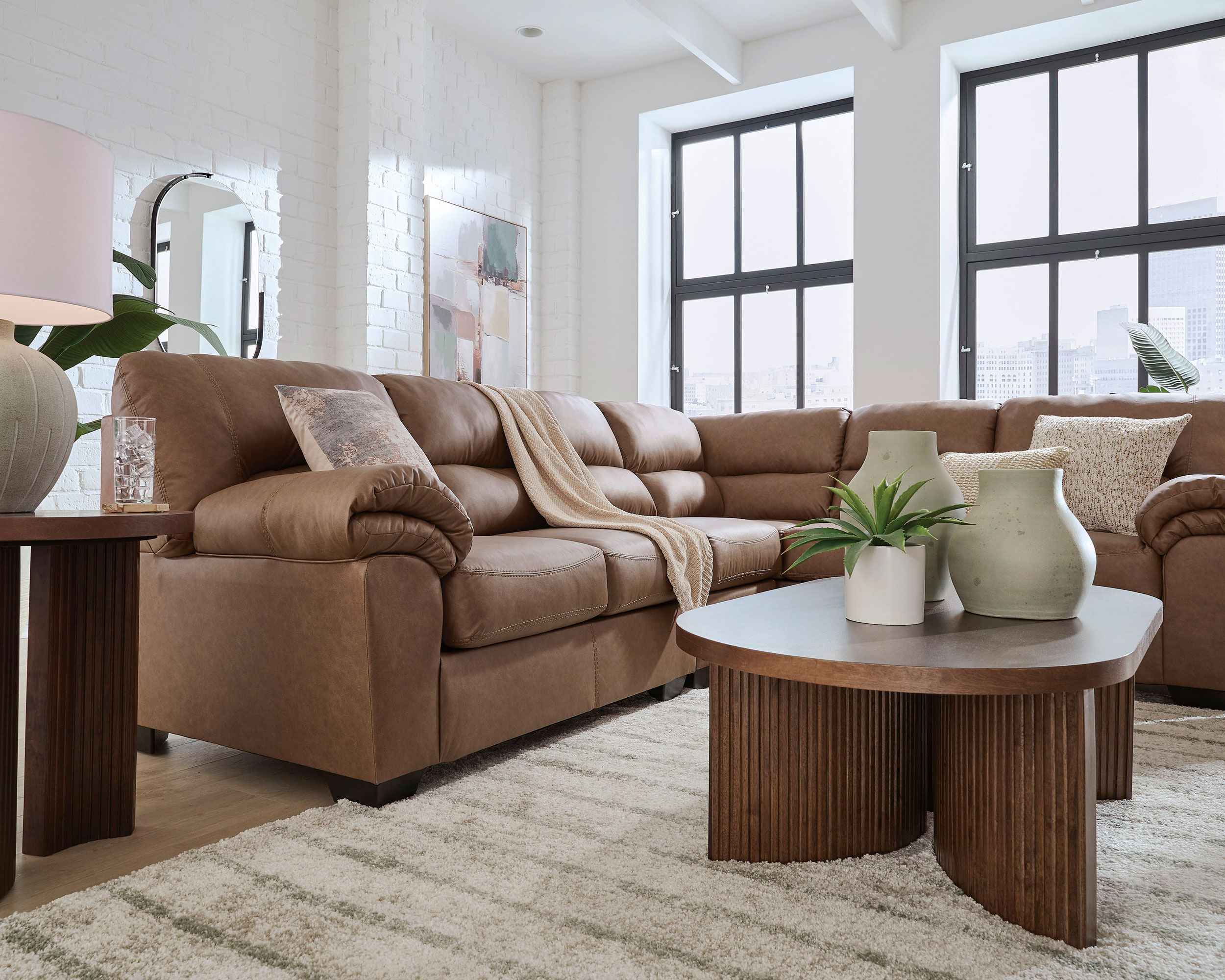 WillowBend L-Shaped Faux Leather 3-Piece Sectional with LAF Loveseat