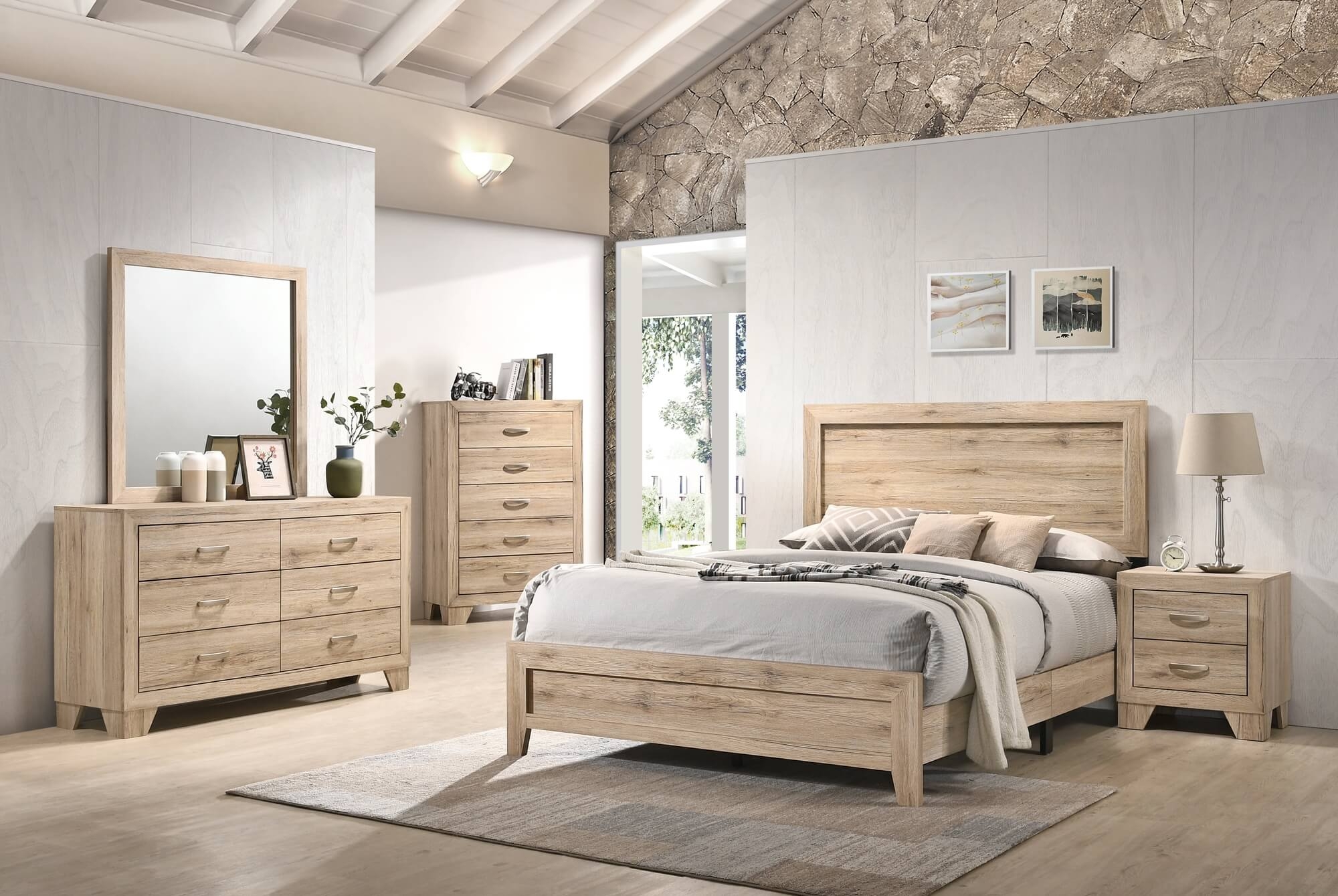 Miquell Wood Veneer/Wood Bed, King Size