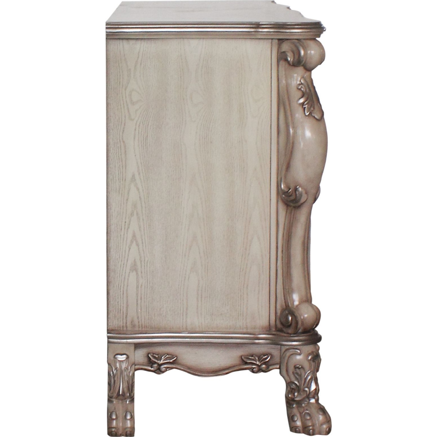 Traditional Wooden Chest with 5 Drawers and Carved Details, Silver