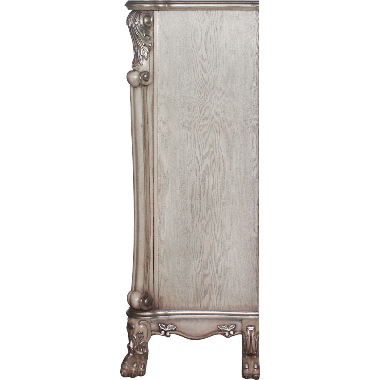 Traditional Wooden Chest with 5 Drawers and Carved Details, Silver
