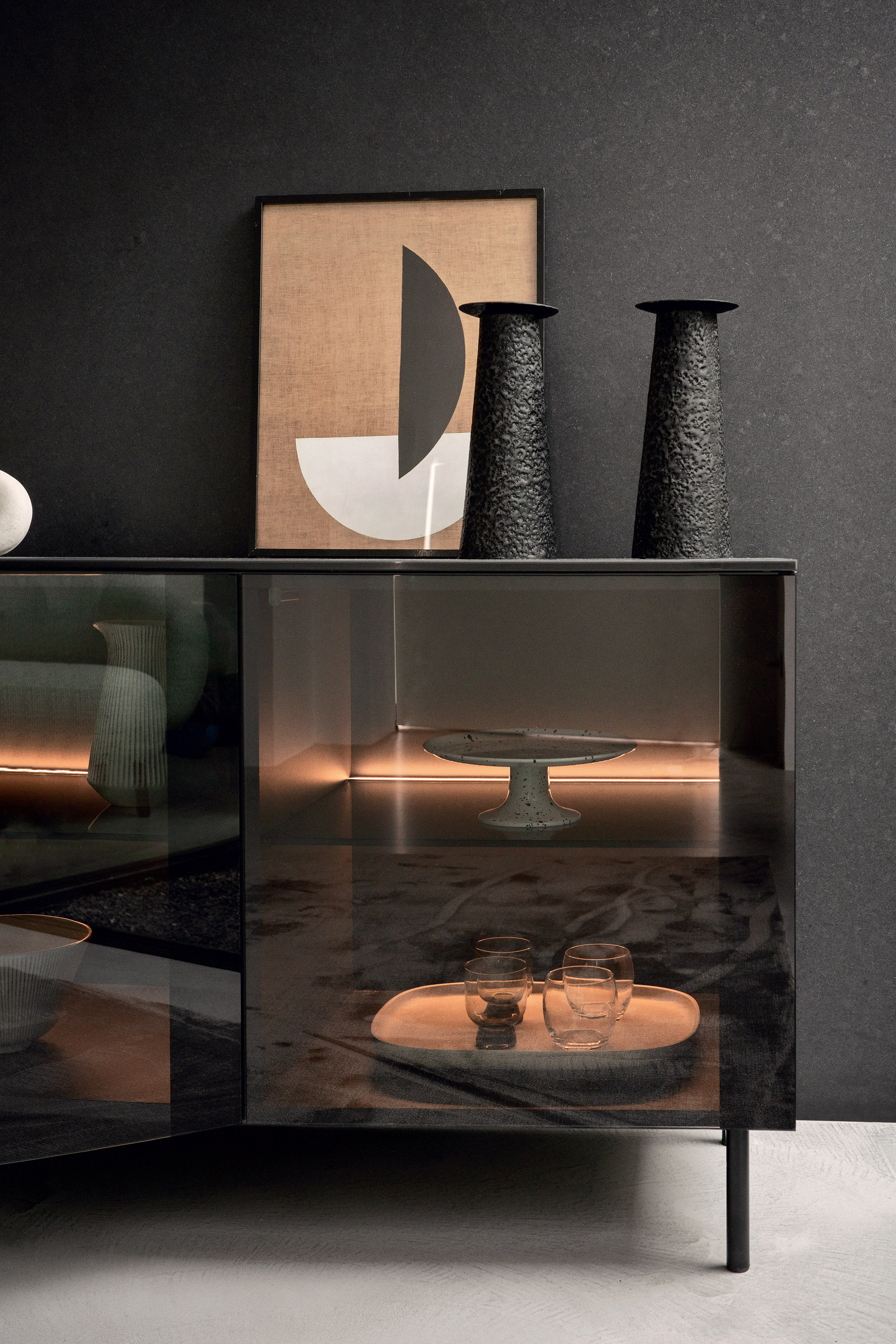 Universal Ceramic/Wood Customizable Sideboard w/4 Glass Doors & Metal Feet