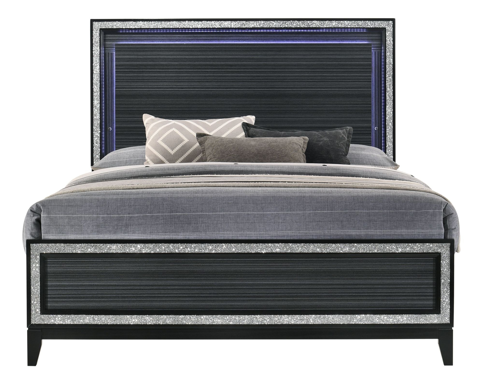 Queen Bed Frame Haiden Weathered Black Finish with LED