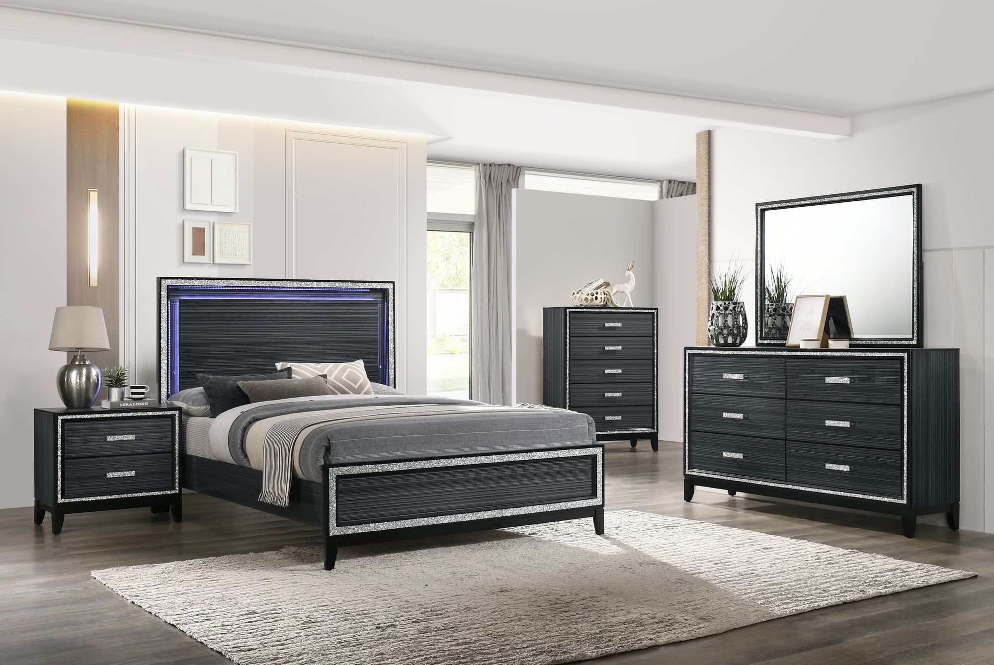 Haiden Wood Panel Bed w/LED Headboard