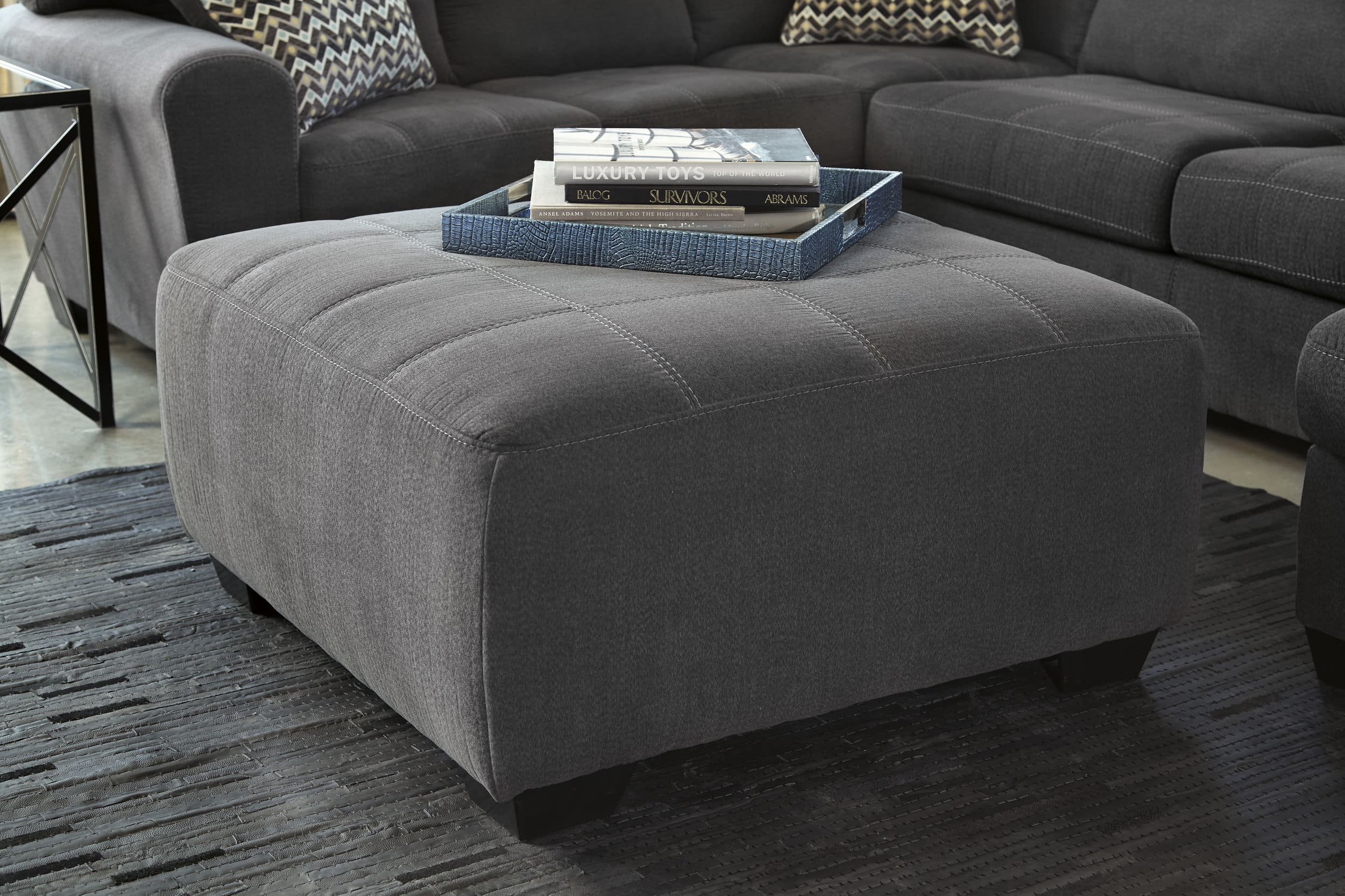 Ambee 38" Square Oversized Accent Ottoman - Slate Gray Textured Polyester