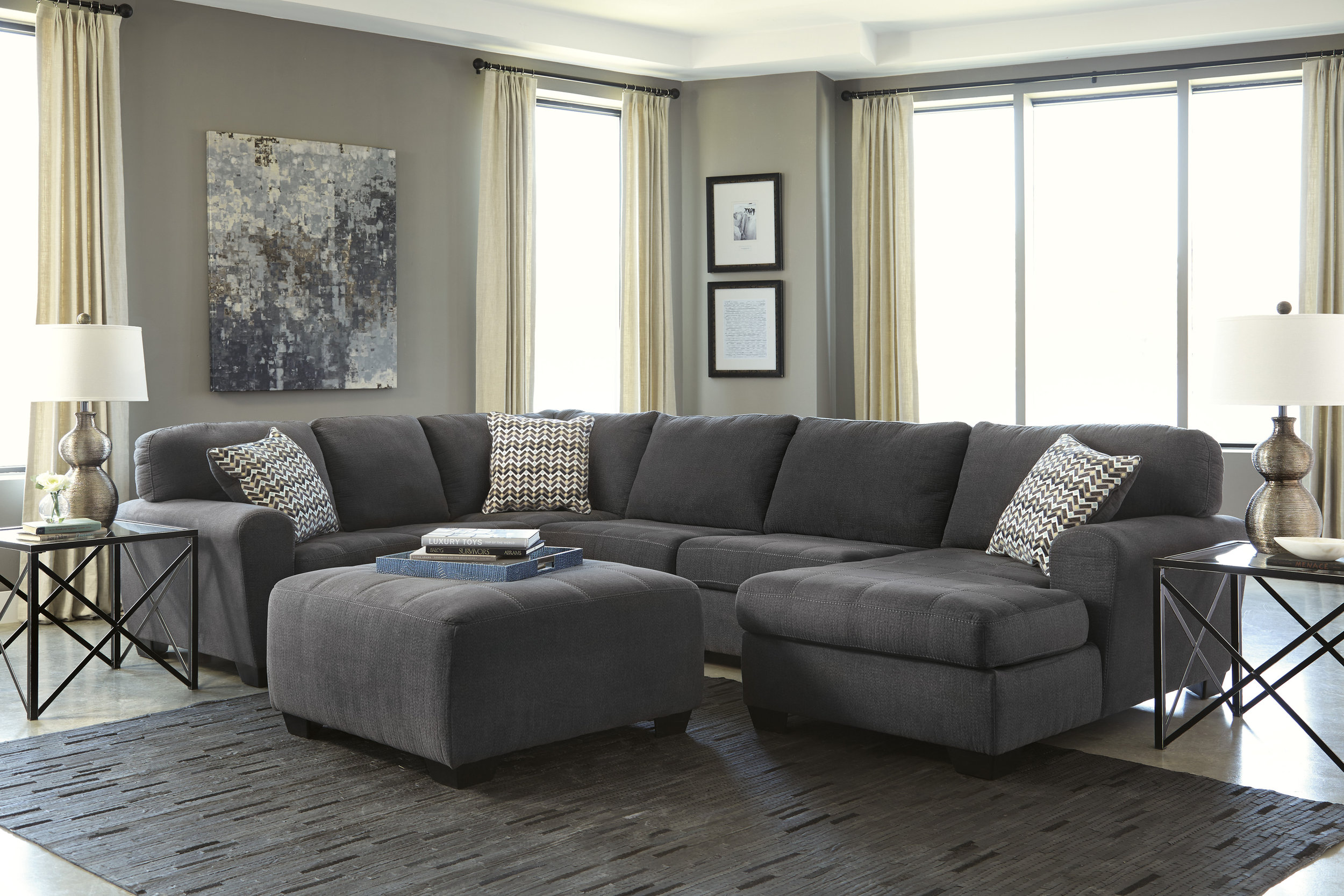 Ambee 38" Square Oversized Accent Ottoman - Slate Gray Textured Polyester