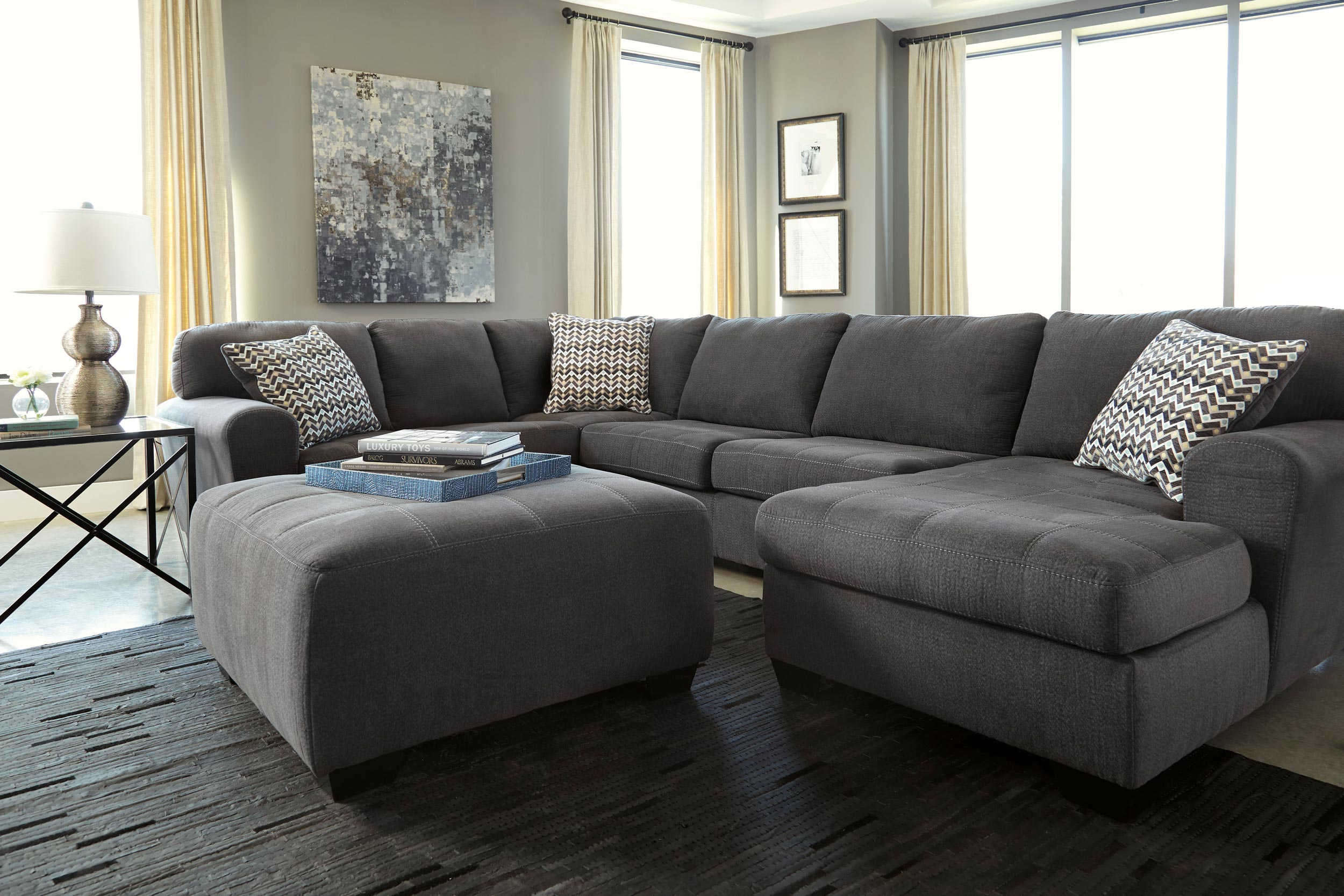 Ambee 38" Square Oversized Accent Ottoman - Slate Gray Textured Polyester