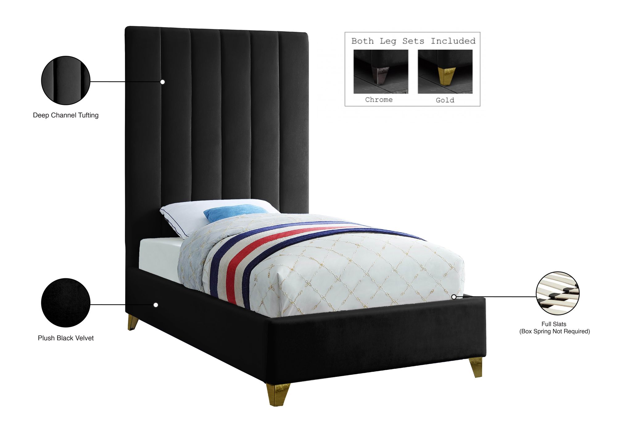 Via Velvet Twin Size Bed
