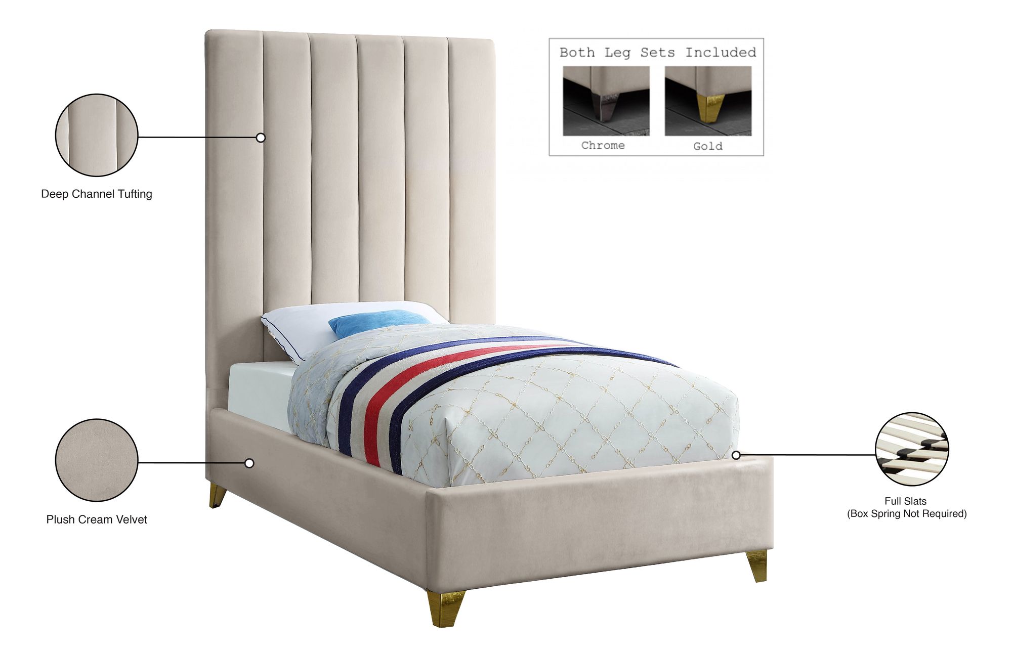 Via Velvet Twin Size Bed