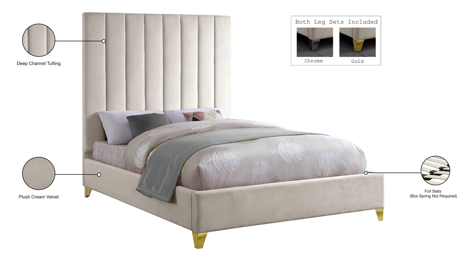 Via Velvet Queen Size Bed