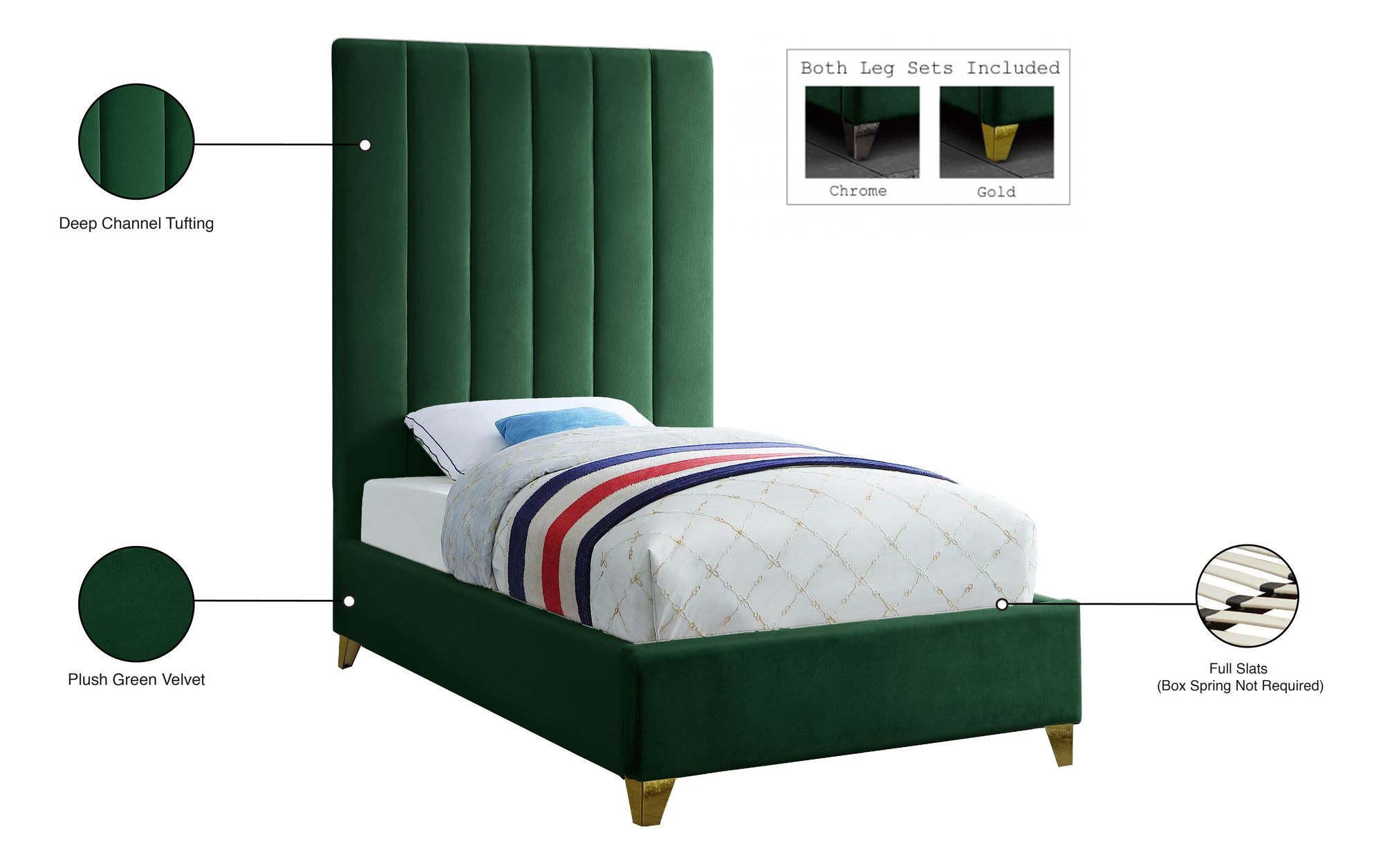Via Velvet Twin Size Bed
