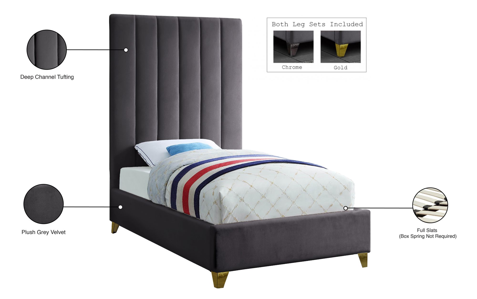 Via Velvet Twin Size Bed