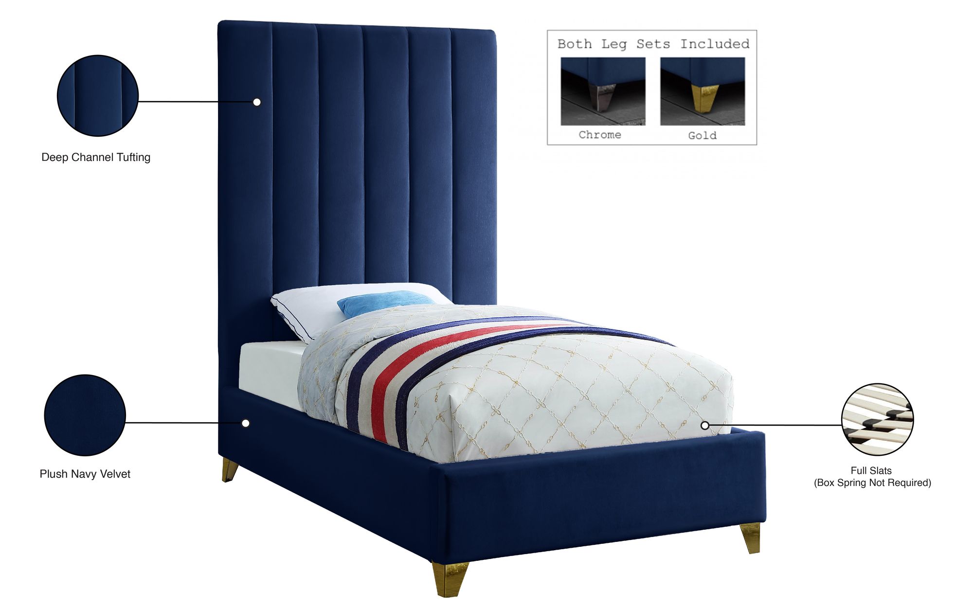 Via Velvet Twin Size Bed