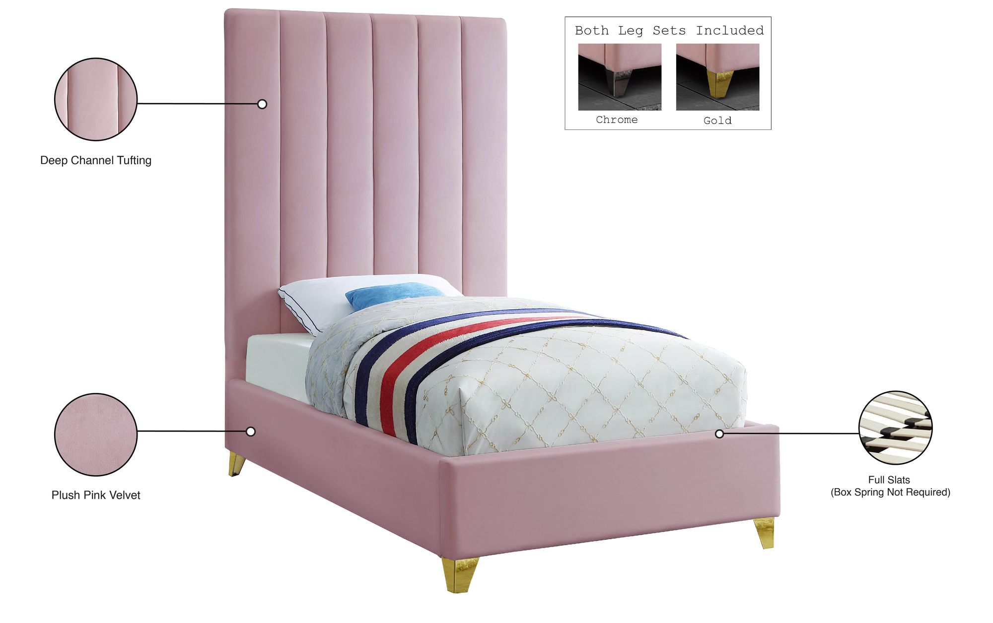 Via Velvet Twin Size Bed