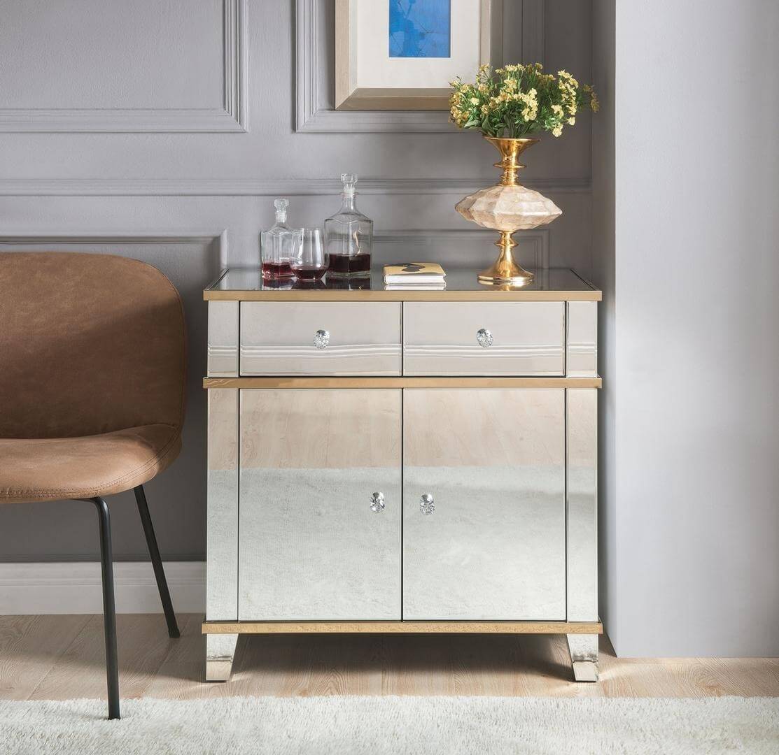 Osma 97432 Mirrored/Gold Cabinet/Console Table