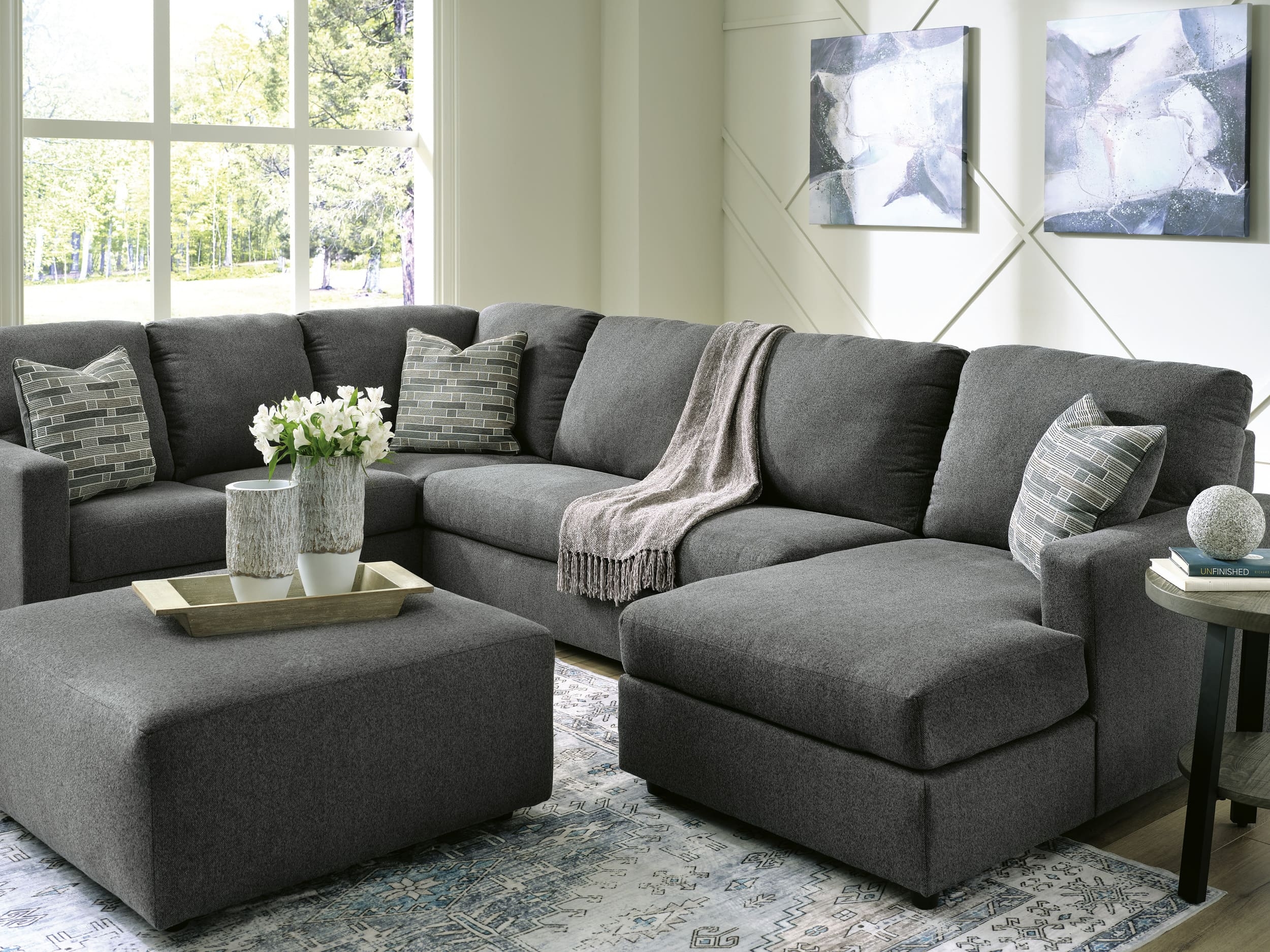 Edenfield 3-Piece Polyester U-Shaped Sectional Sofa w/Right Arm Chaise Facing