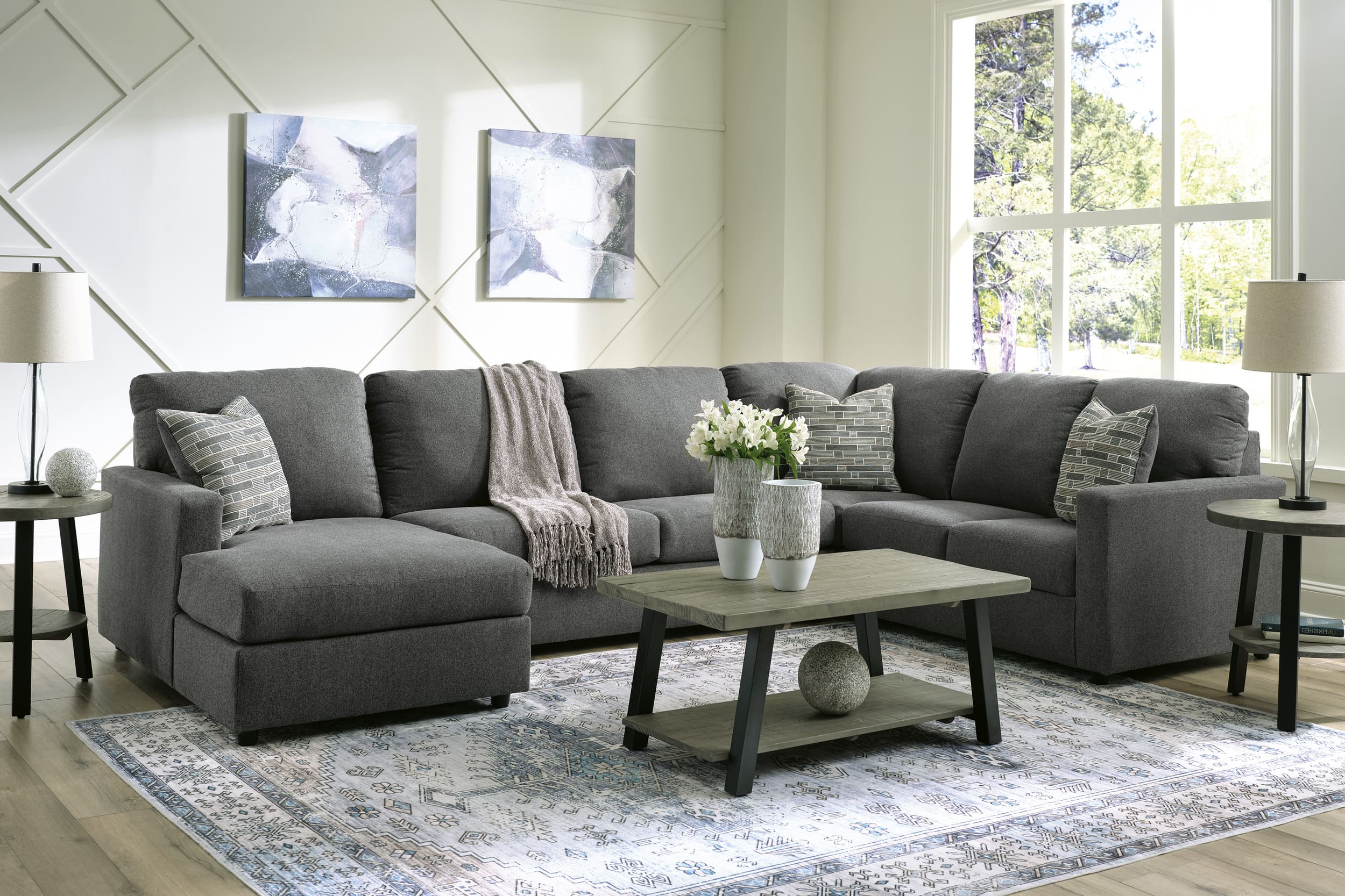 Edenfield 3-Piece Polyester U-Shaped Sectional Sofa w/Left Arm Chaise Facing
