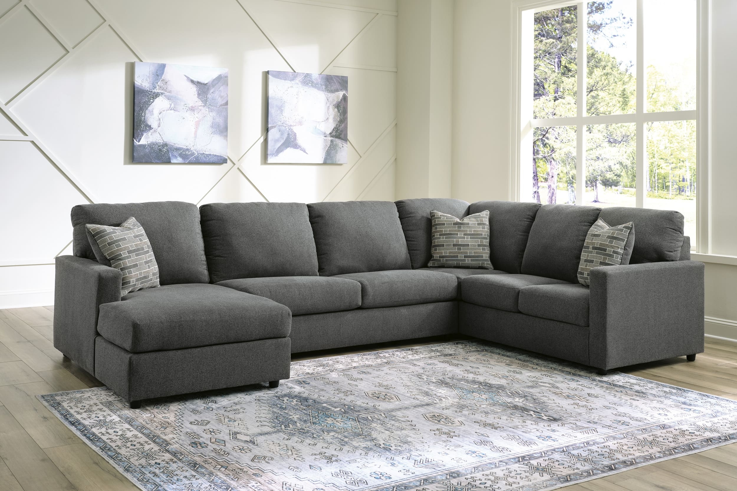Edenfield 3-Piece Polyester U-Shaped Sectional Sofa w/Left Arm Chaise Facing