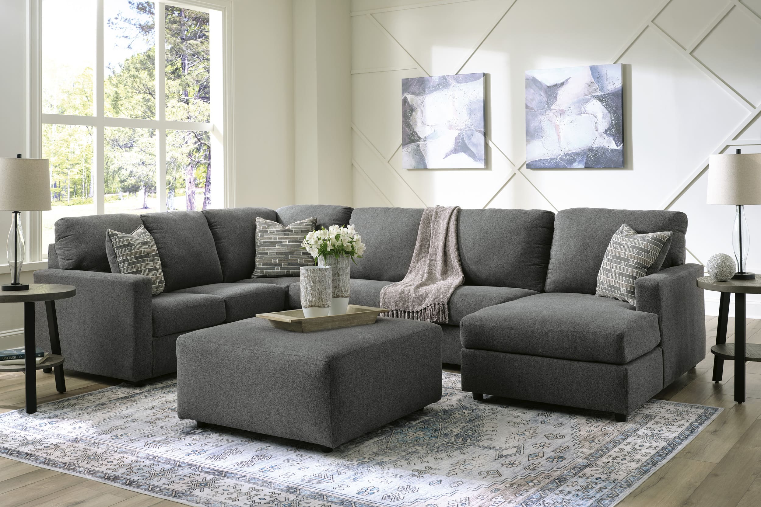 Edenfield 3-Piece Polyester U-Shaped Sectional Sofa w/Right Arm Chaise Facing