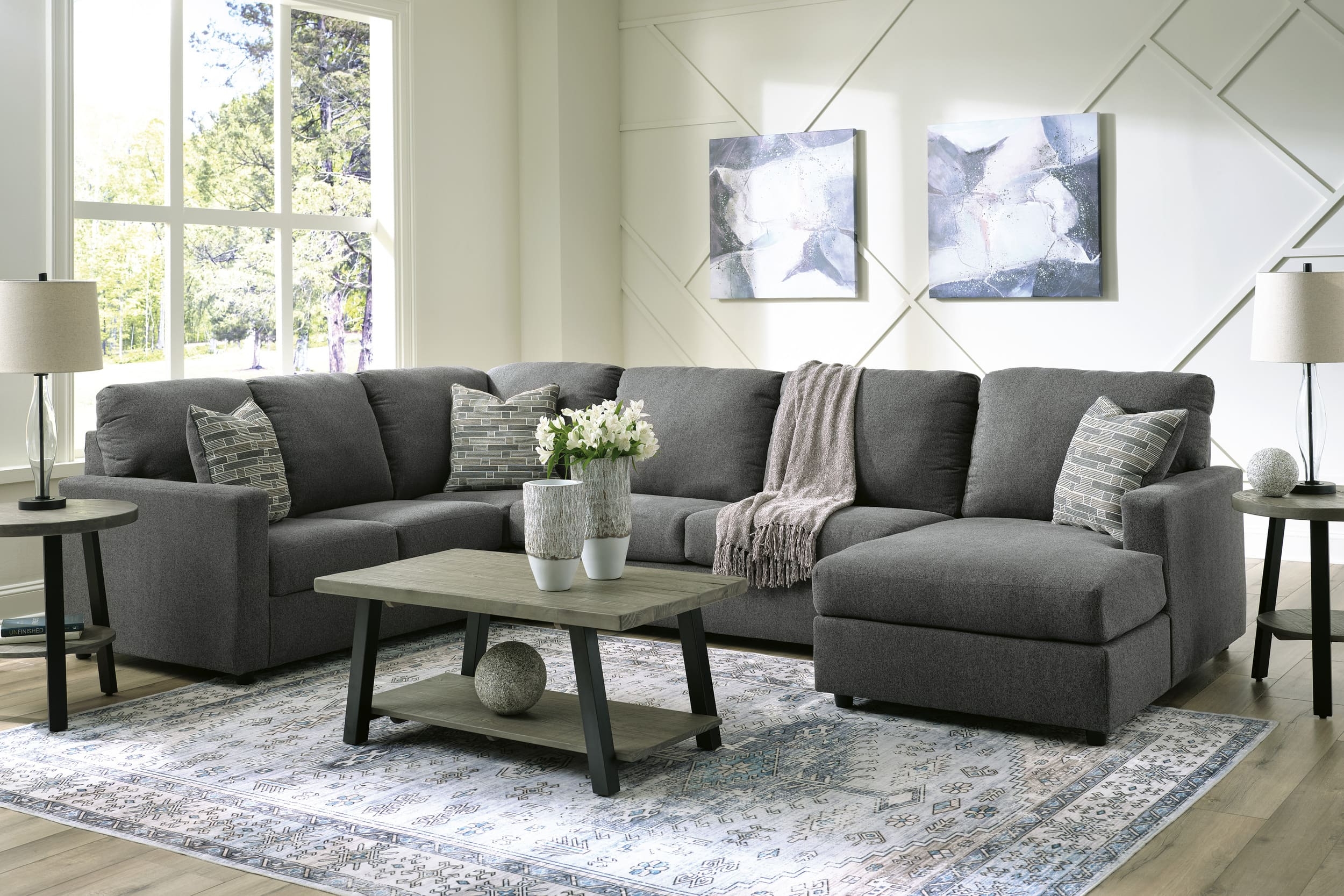Edenfield 3-Piece Polyester U-Shaped Sectional Sofa w/Right Arm Chaise Facing