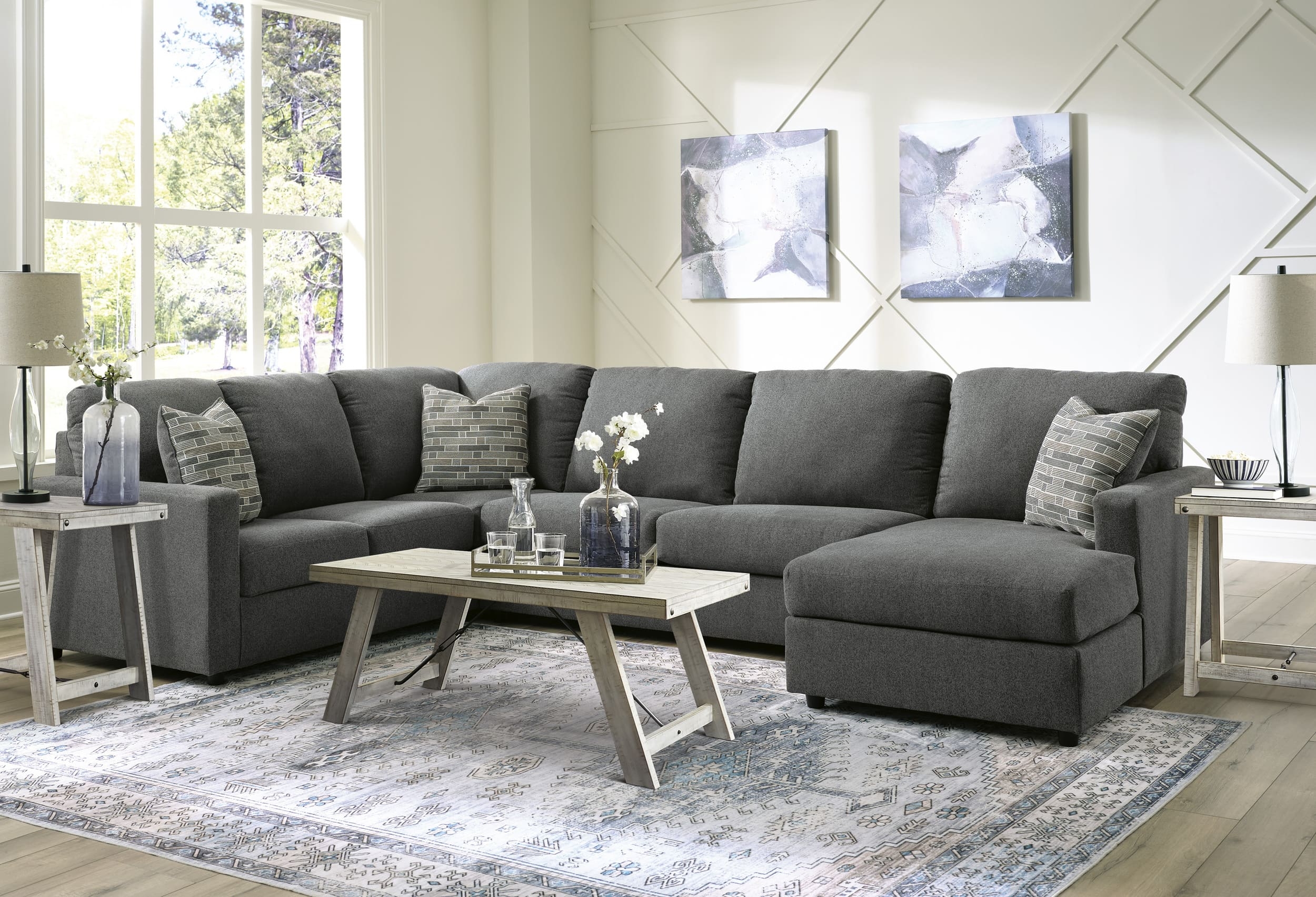 Edenfield 3-Piece Polyester U-Shaped Sectional Sofa w/Right Arm Chaise Facing