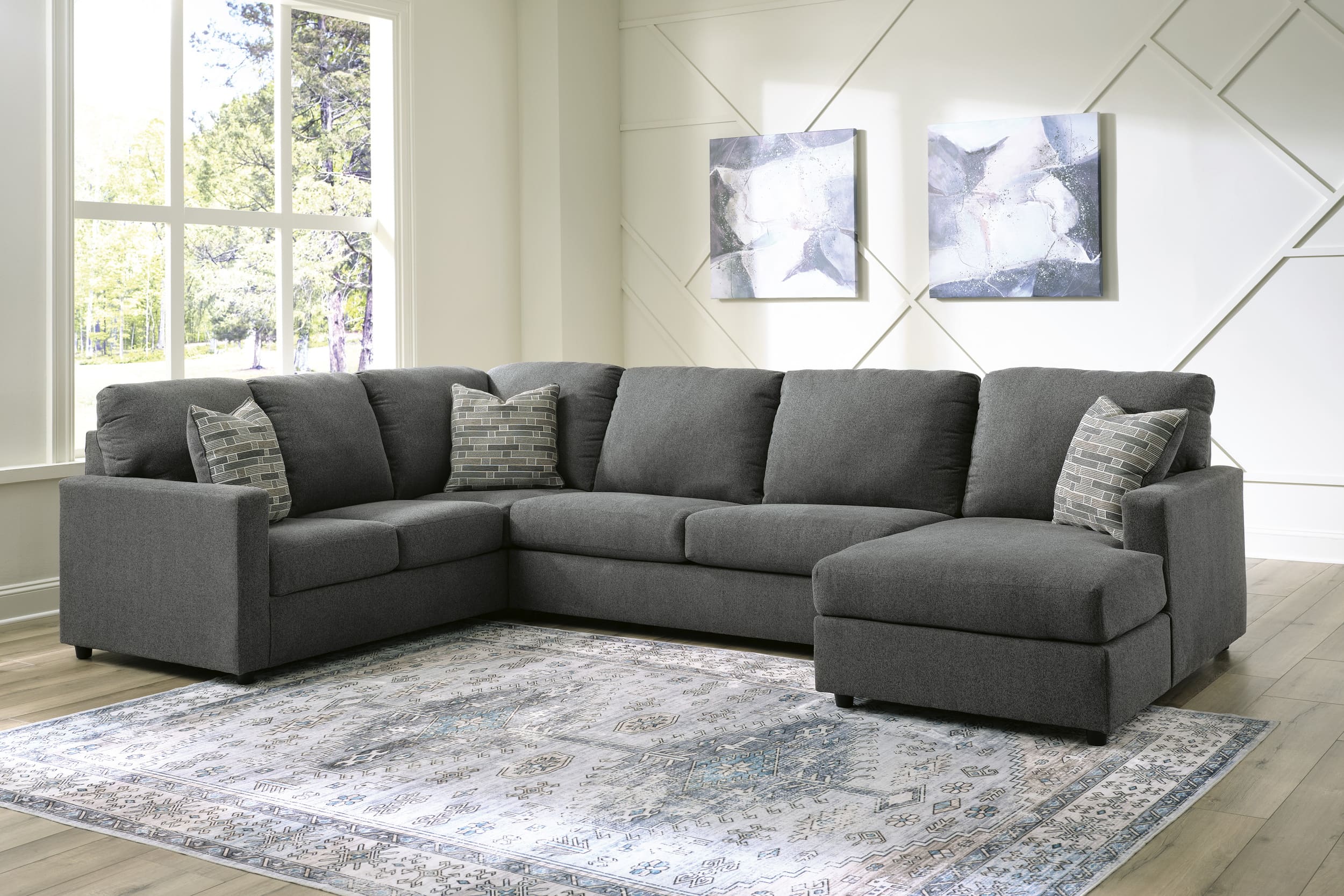 Edenfield 3-Piece Polyester U-Shaped Sectional Sofa w/Right Arm Chaise Facing