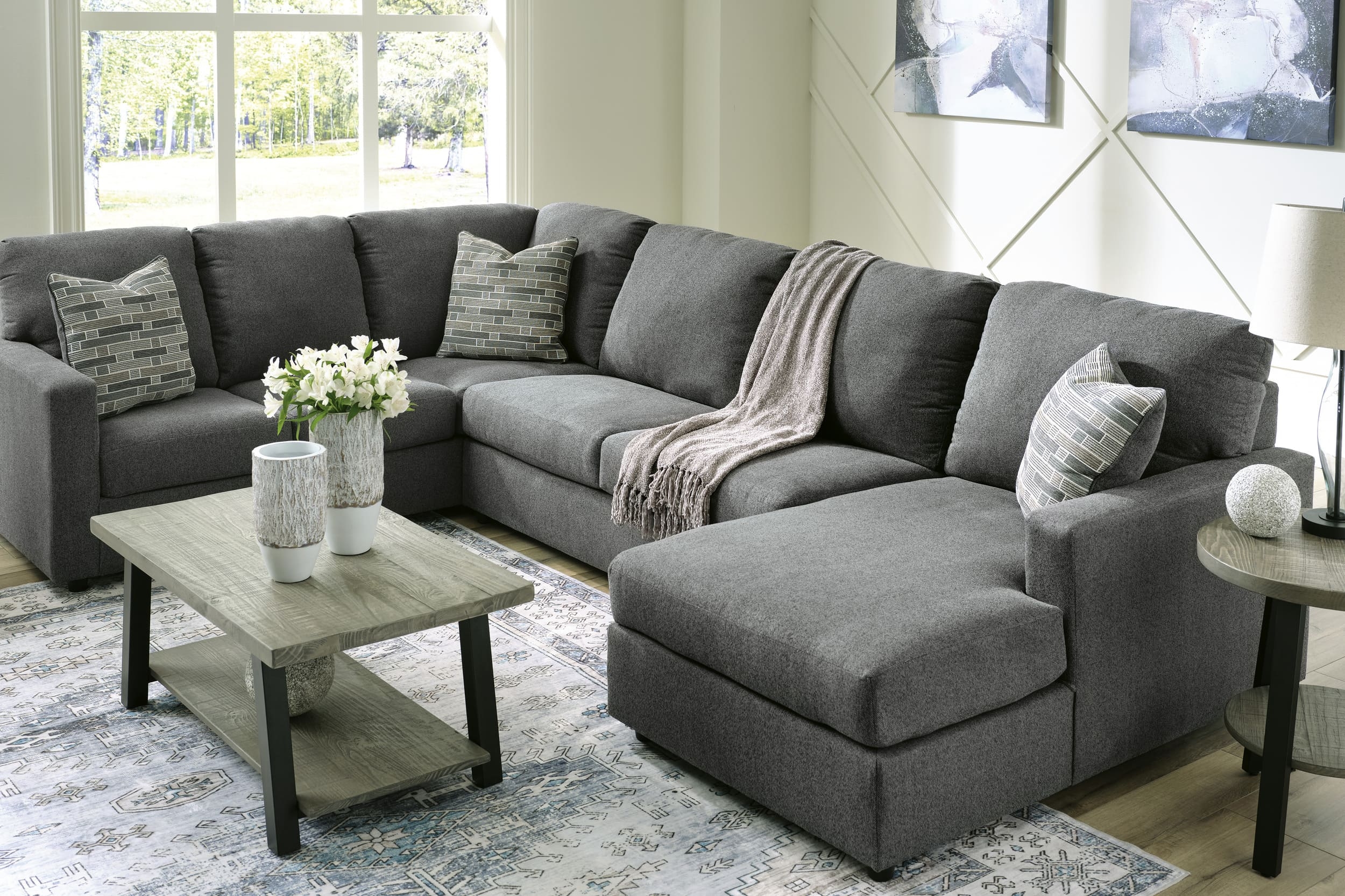 Edenfield 3-Piece Polyester U-Shaped Sectional Sofa w/Right Arm Chaise Facing