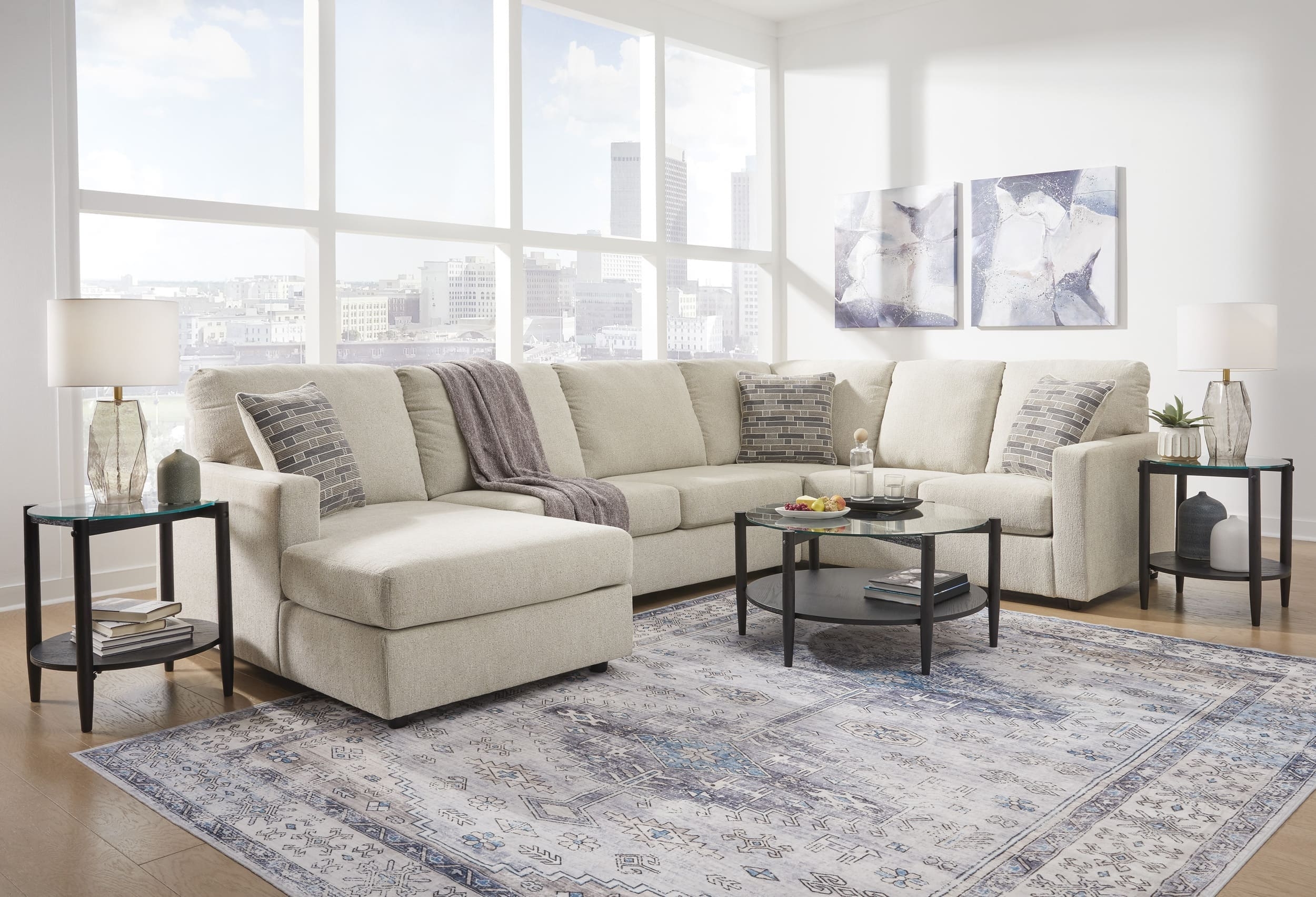 Edenfield 3-Piece Polyester U-Shaped Sectional Sofa w/Left Arm Chaise Facing