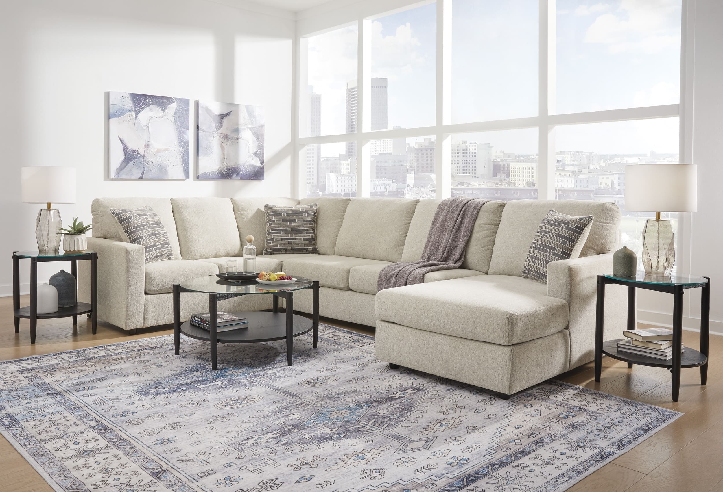 Edenfield 3-Piece Polyester U-Shaped Sectional Sofa w/Right Arm Chaise Facing