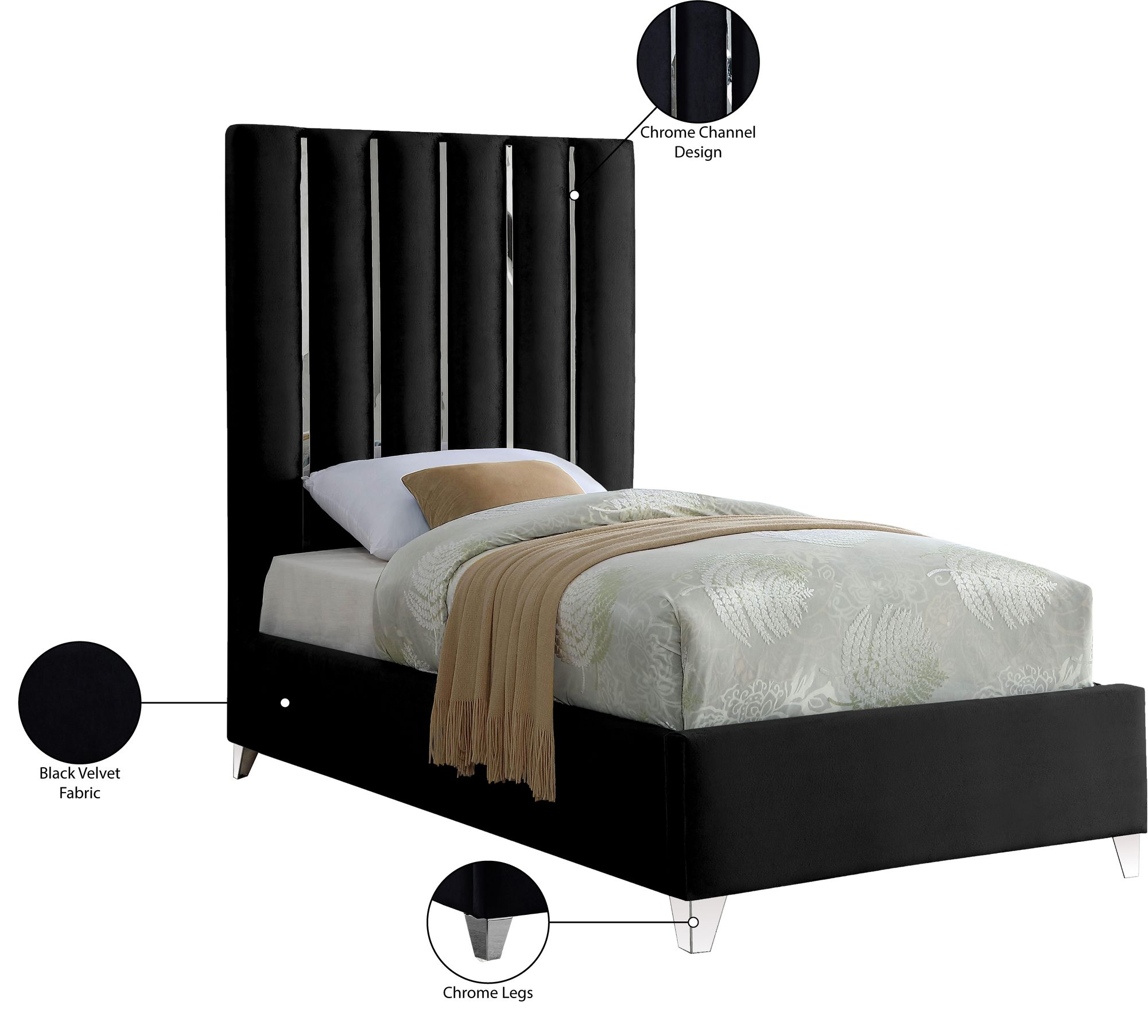 Enzo Velvet Twin Size Bed