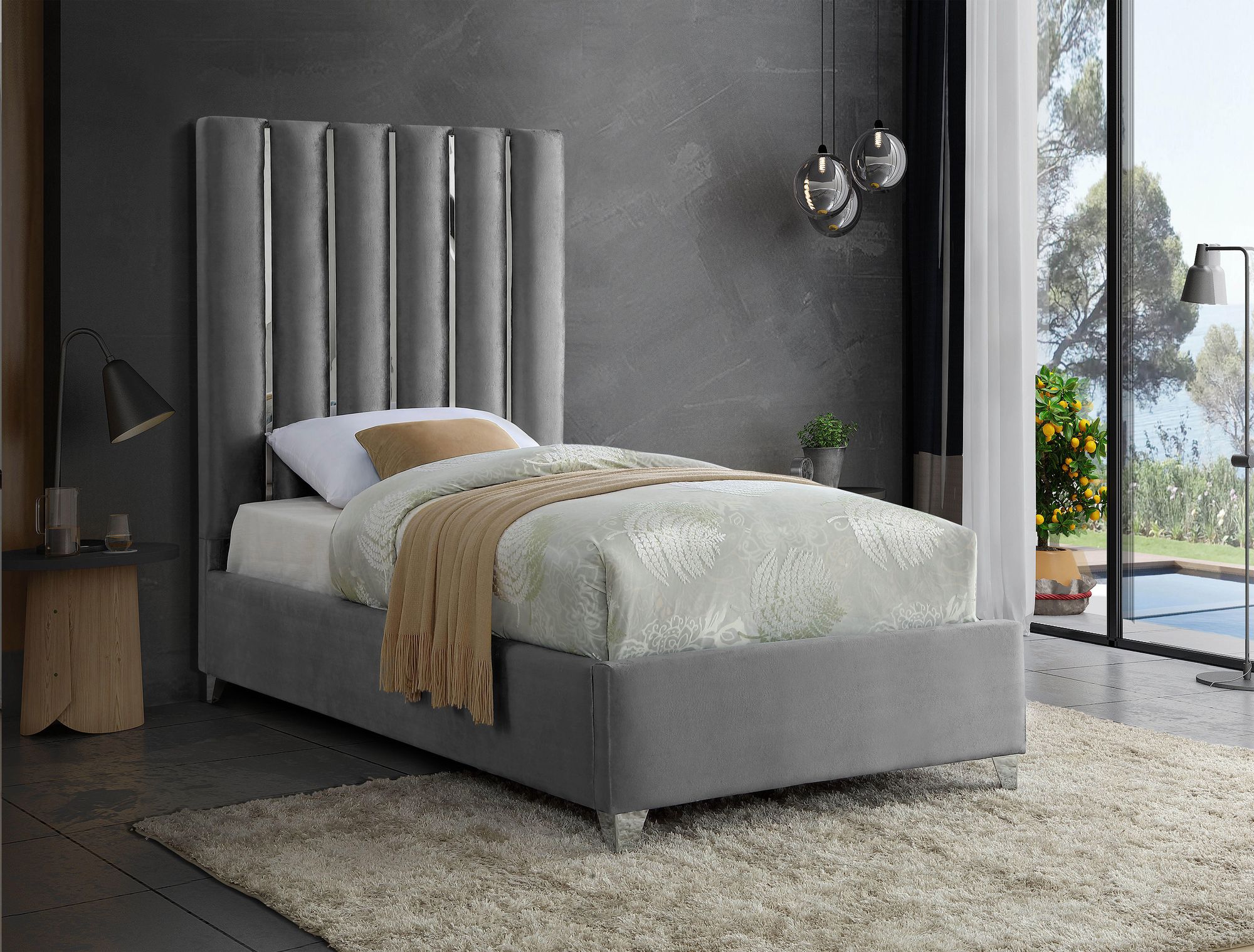 Enzo Velvet Twin Size Bed