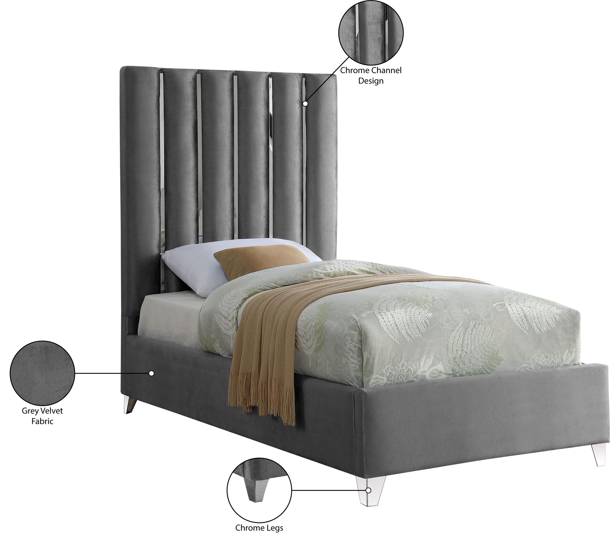 Enzo Velvet Twin Size Bed