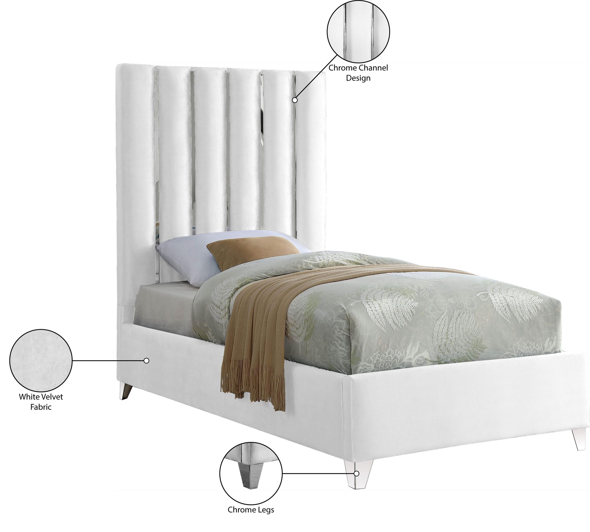 Enzo Velvet Twin Size Bed