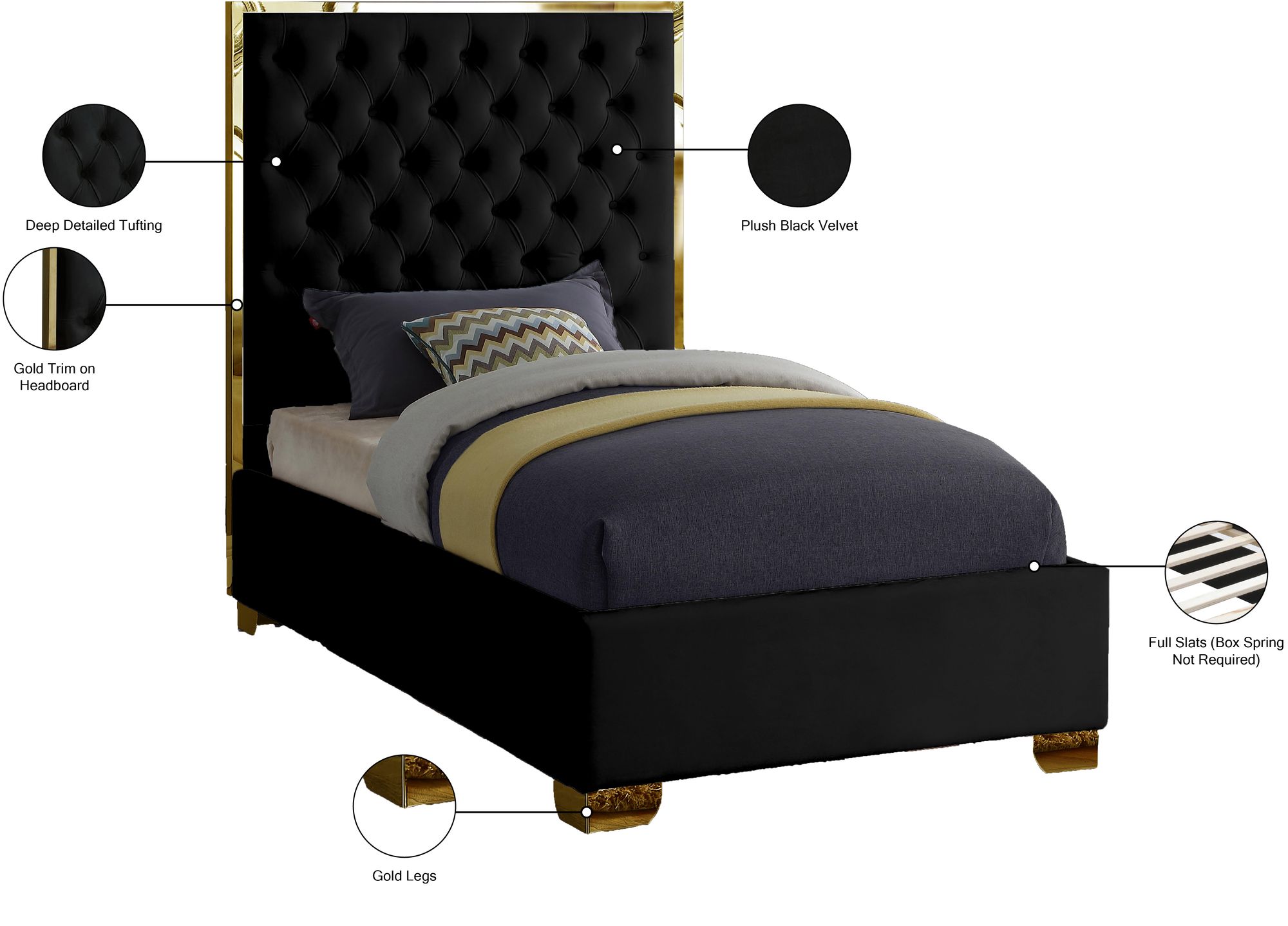 Lana Velvet Twin Size Bed