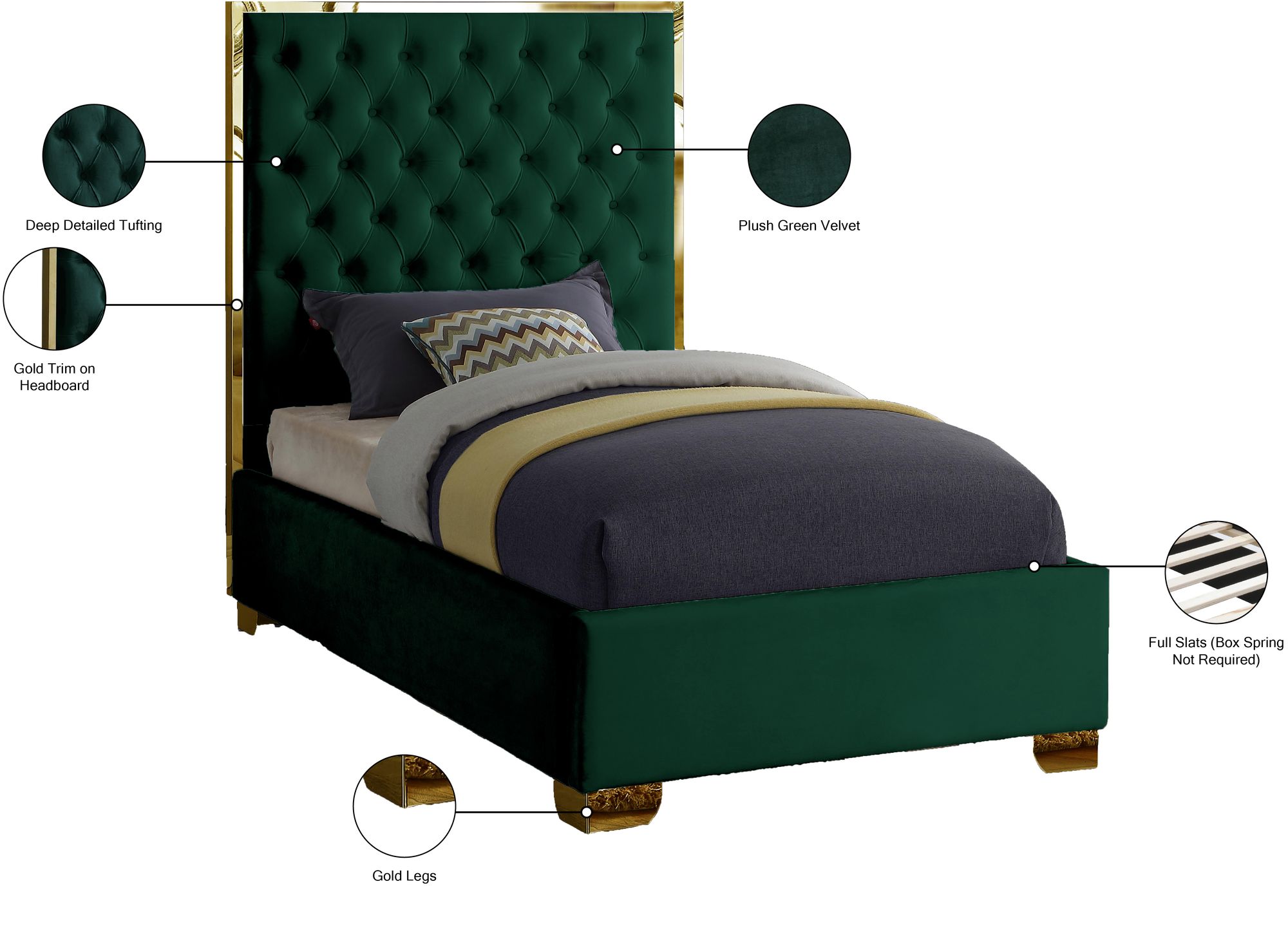 Lana Velvet Twin Size Bed