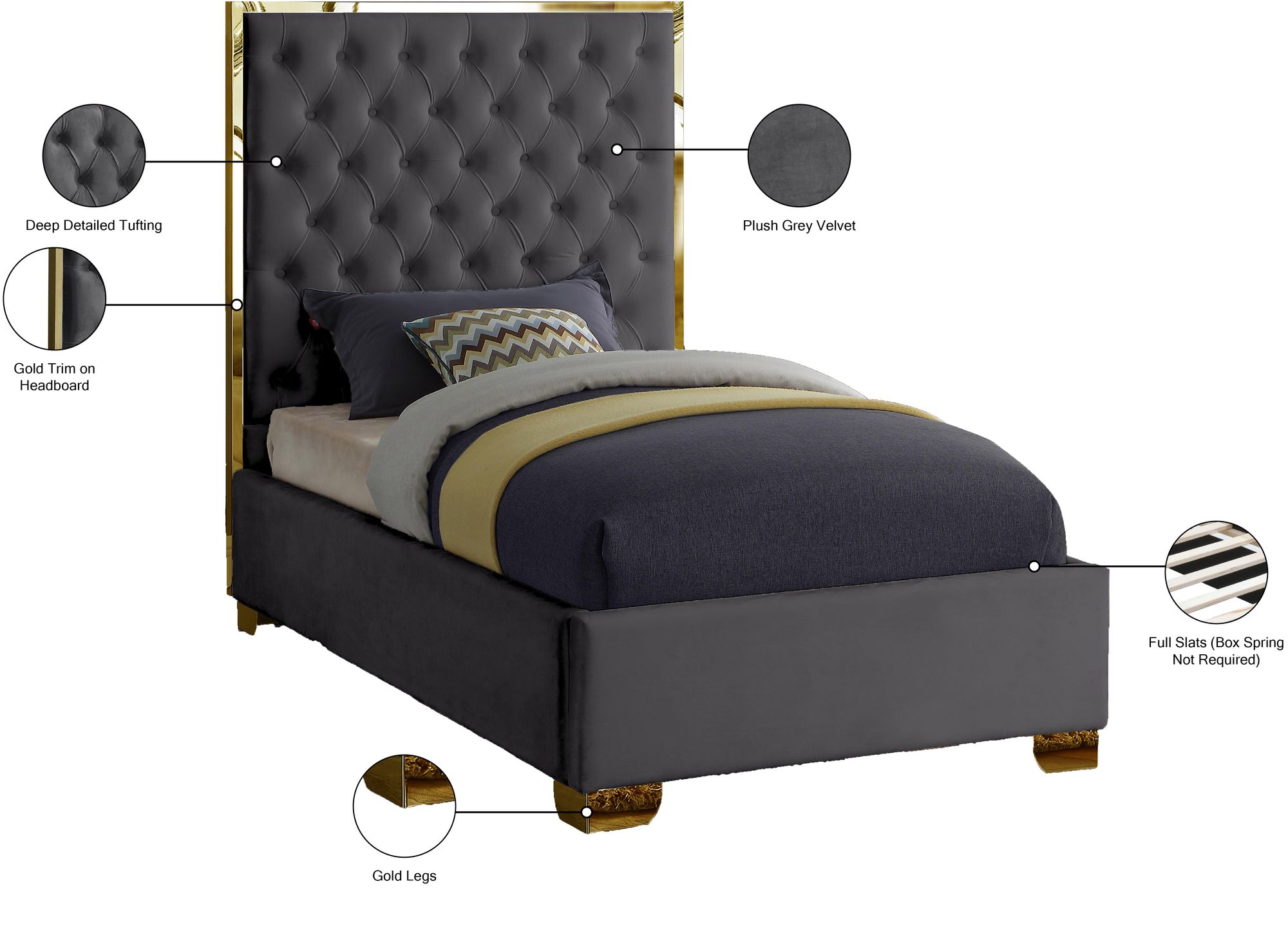 Lana Velvet Twin Size Bed