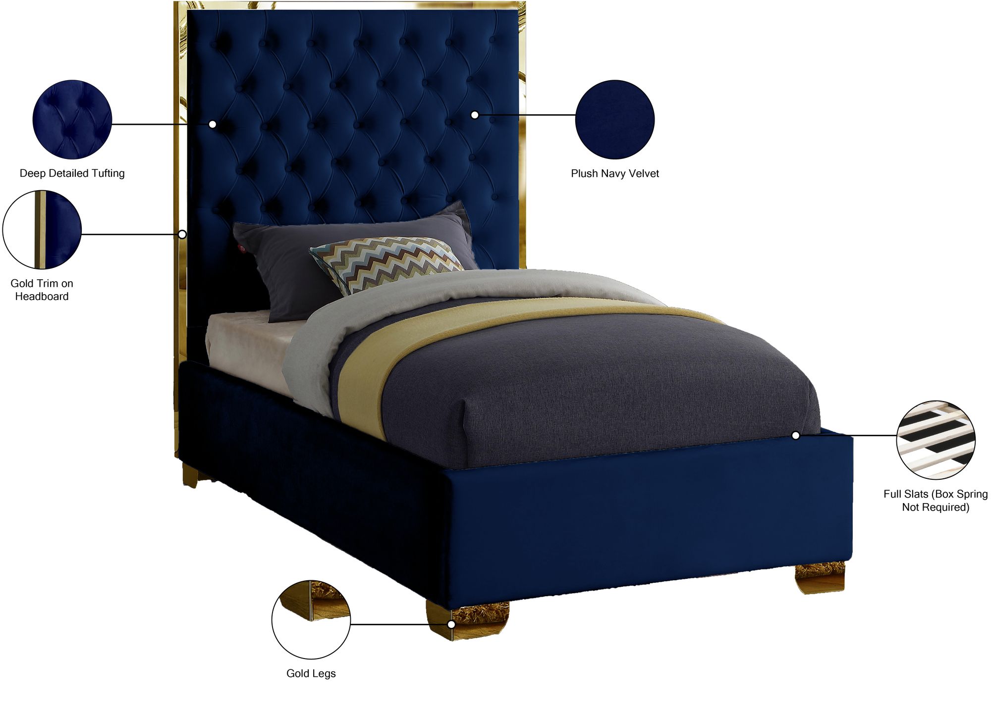 Lana Velvet Twin Size Bed