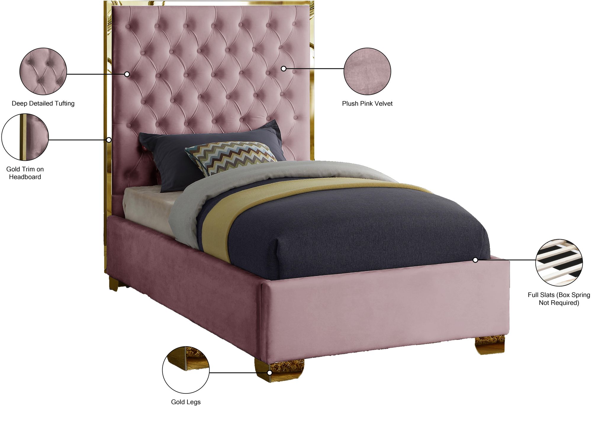 Lana Velvet Twin Size Bed