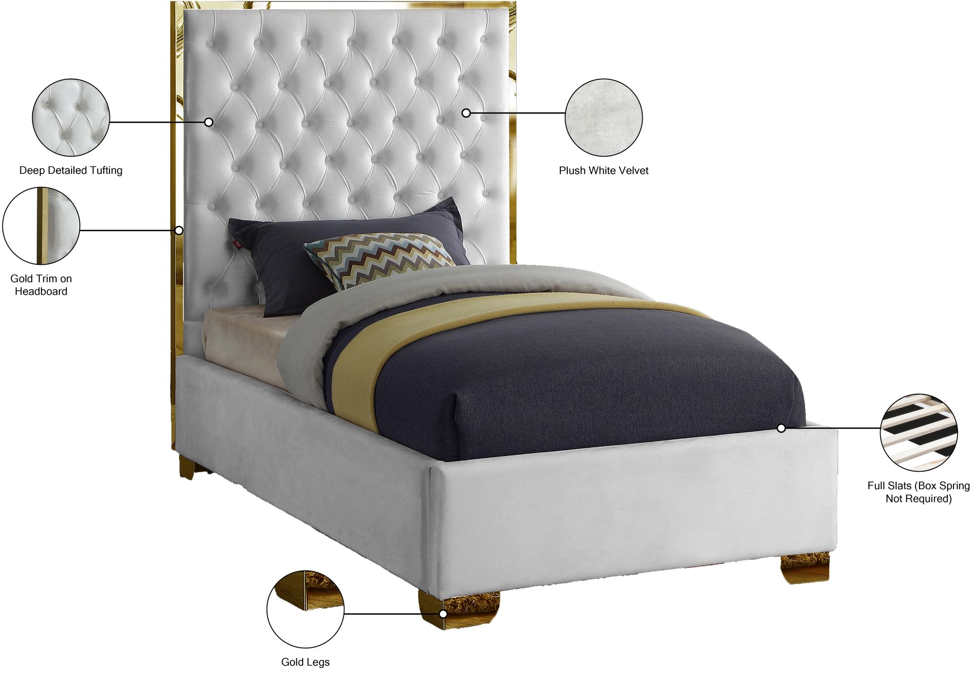 Lana Velvet Twin Size Bed