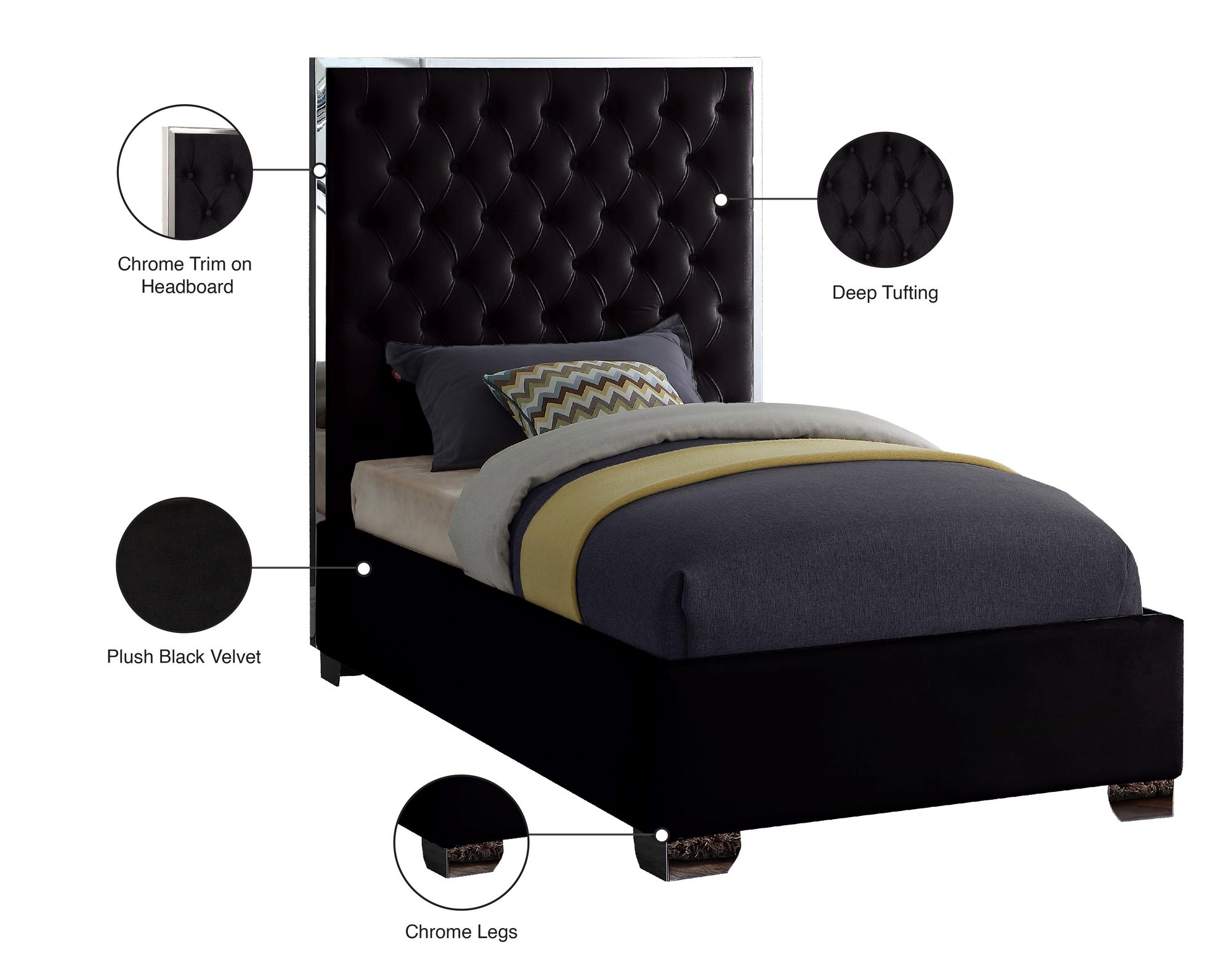Lexi Velvet Twin Size Bed