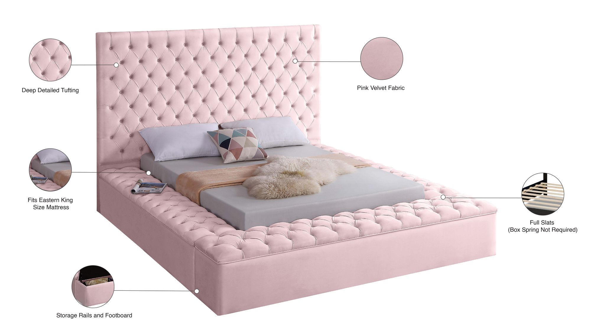Bliss Velvet King Size Bed