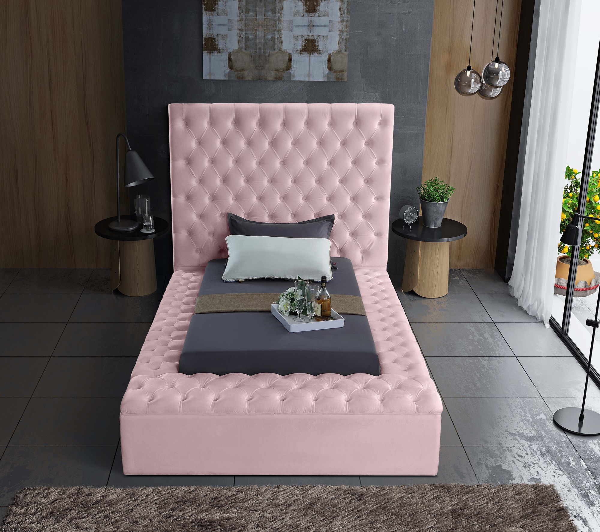 Bliss Velvet Twin Size Bed