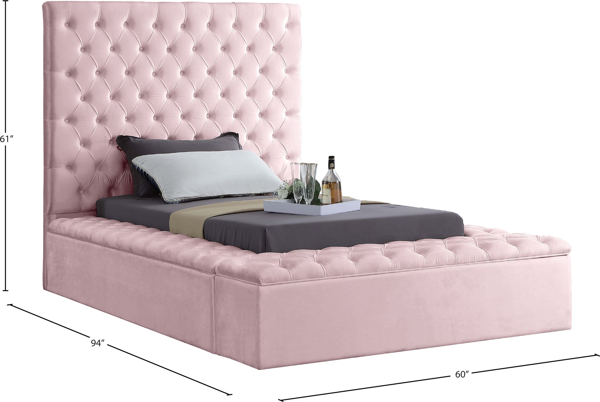 Bliss Velvet Twin Size Bed