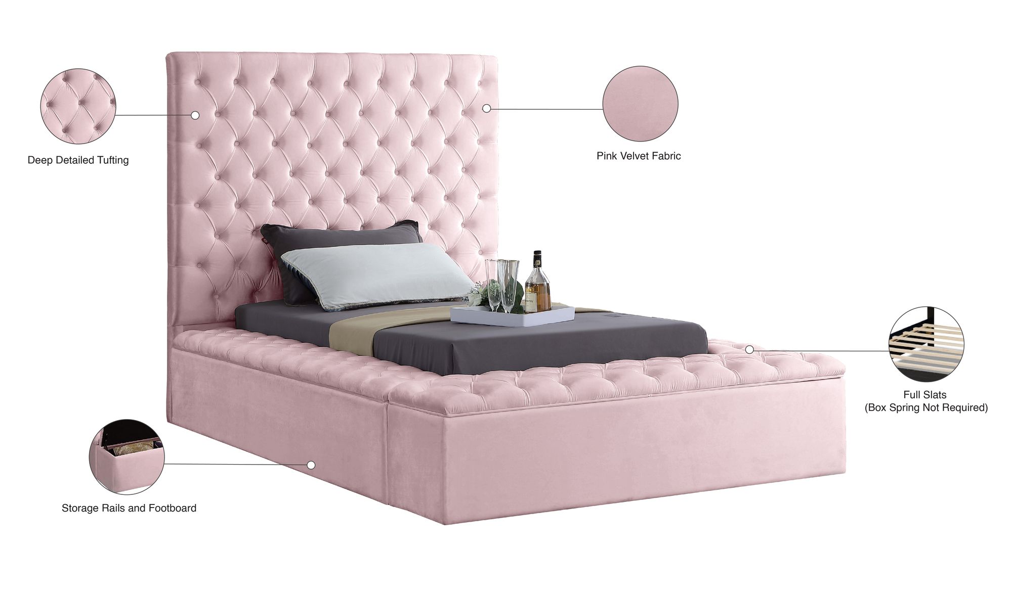 Bliss Velvet Twin Size Bed