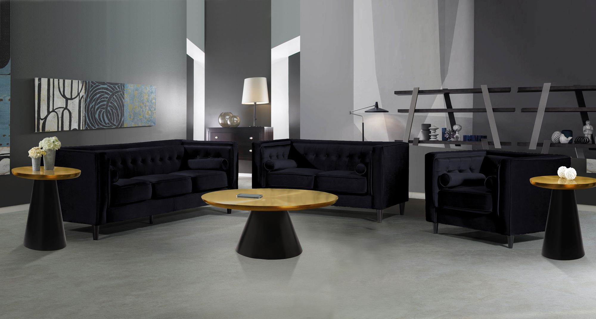Martini 36" Round Stainless Steel Coffee Table with Matte Black Base