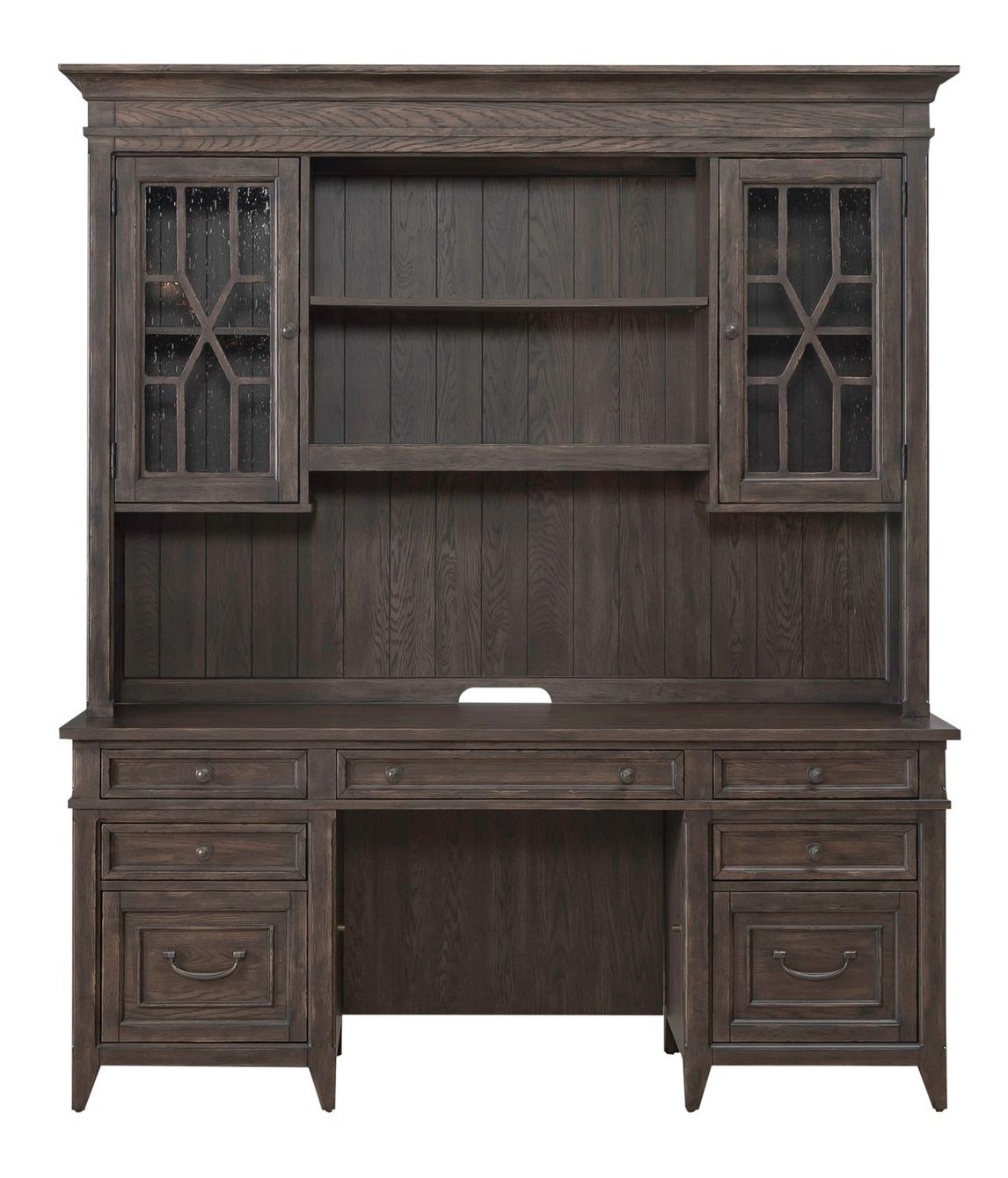 Paradise Valley Wood/Glass Executive Credenza & Hutch w/7 Drawers & 2 Doors