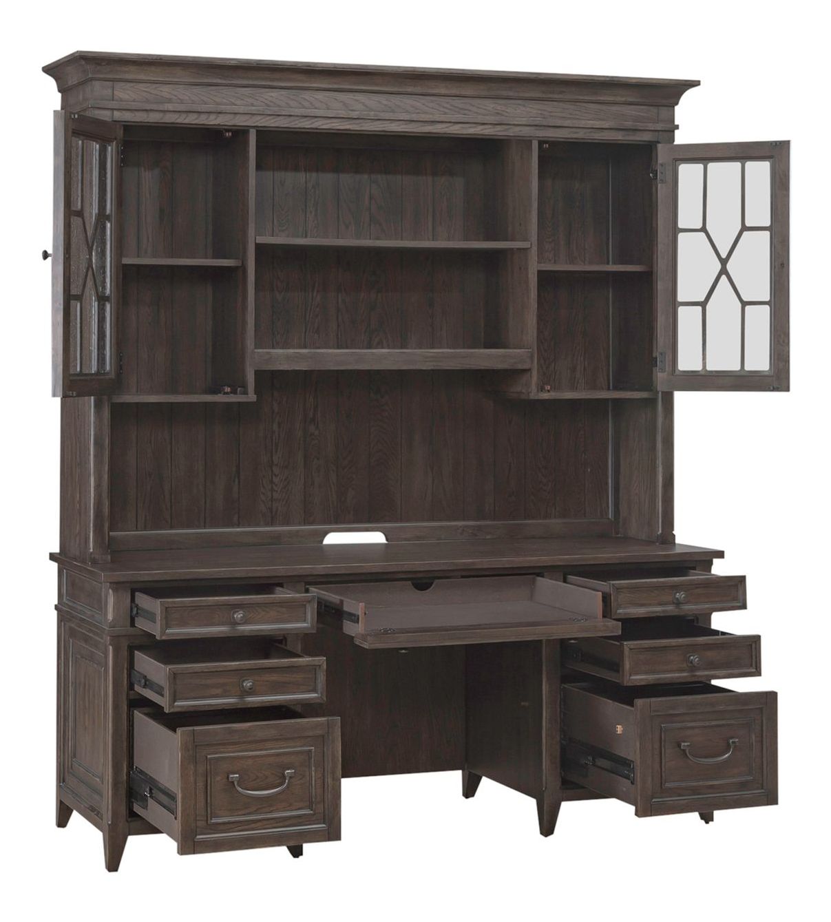 Paradise Valley Wood/Glass Executive Credenza & Hutch w/7 Drawers & 2 Doors
